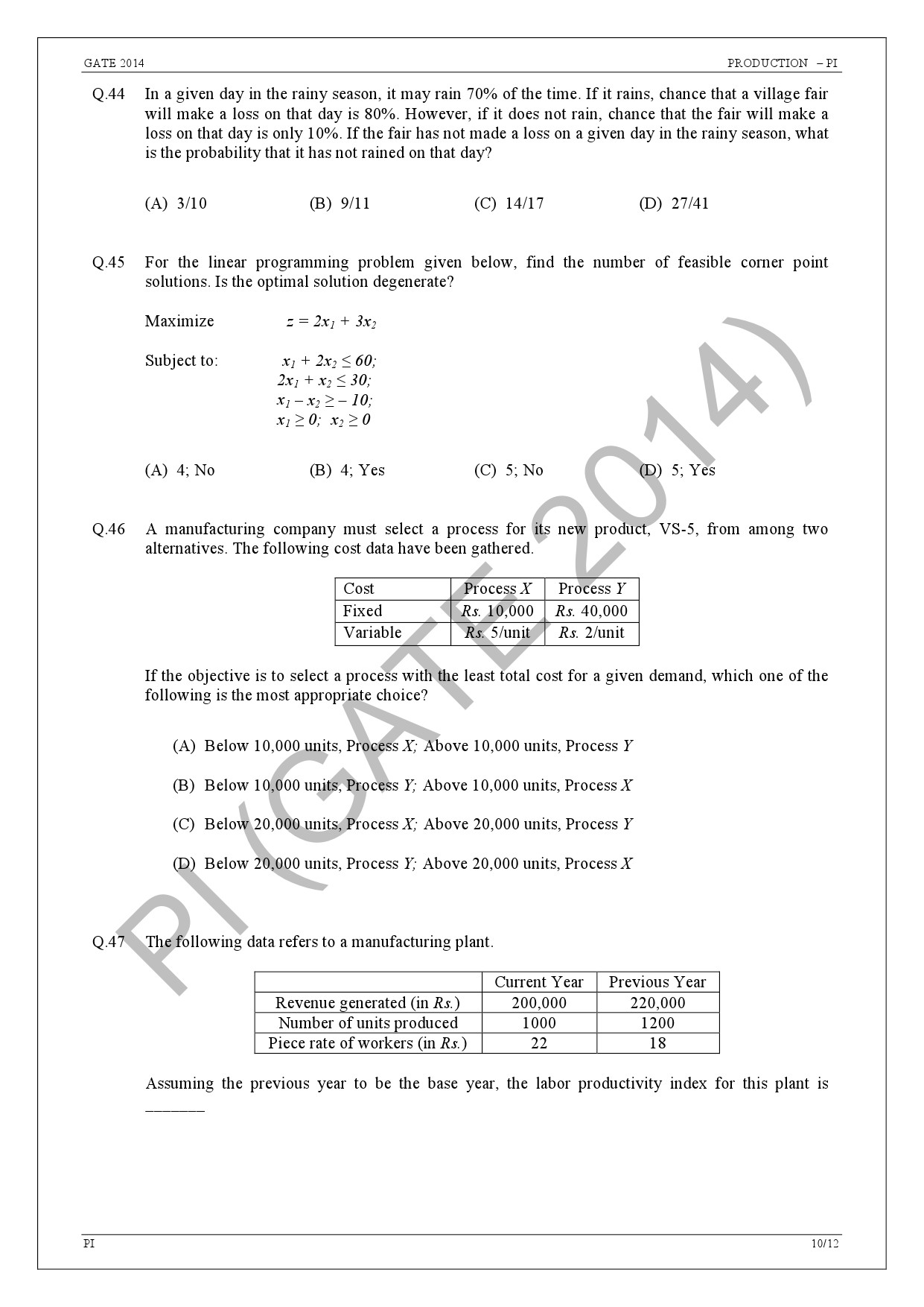GATE Exam Question Paper 2014 Production and Industrial Engineering 16