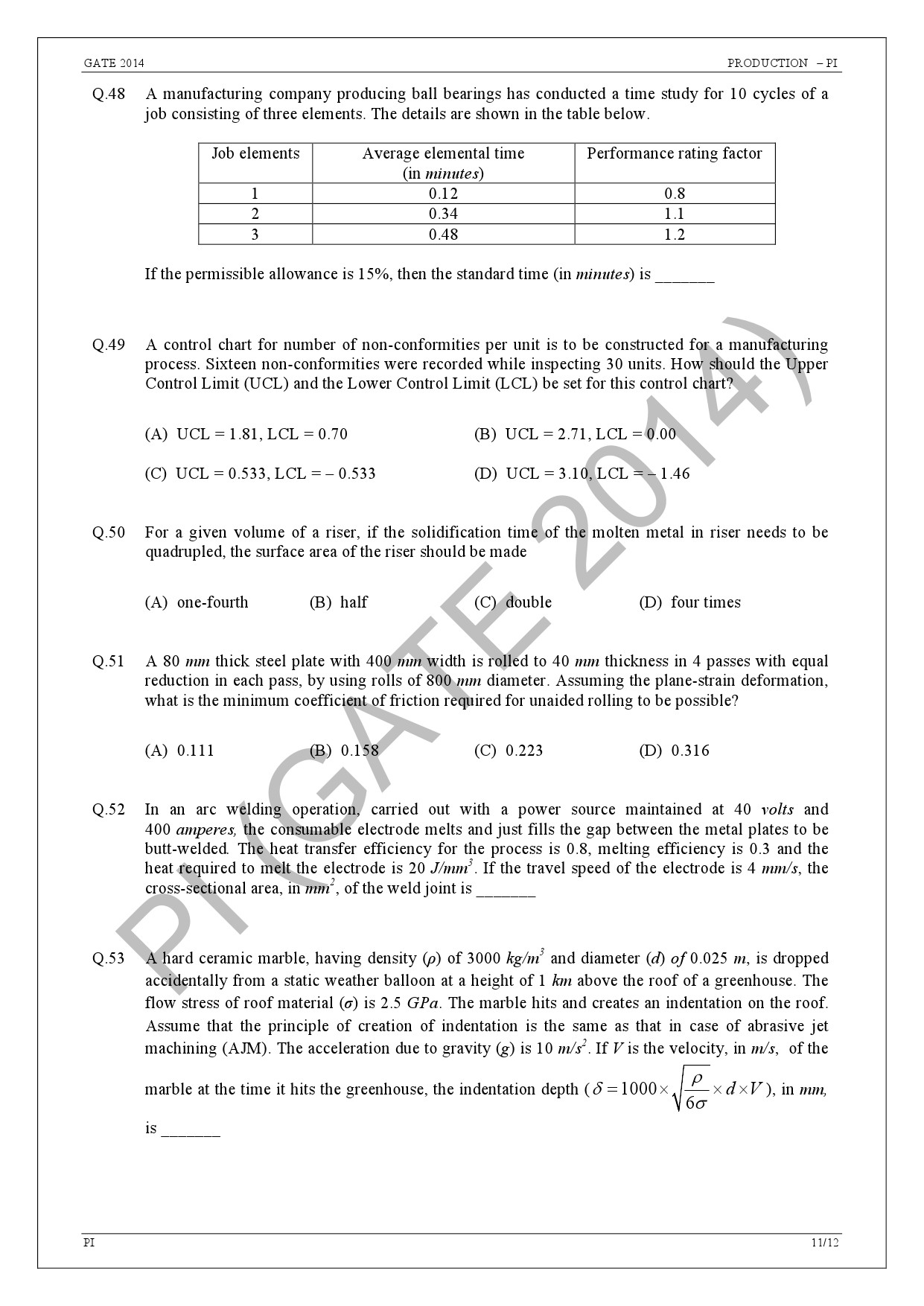 GATE Exam Question Paper 2014 Production and Industrial Engineering 17