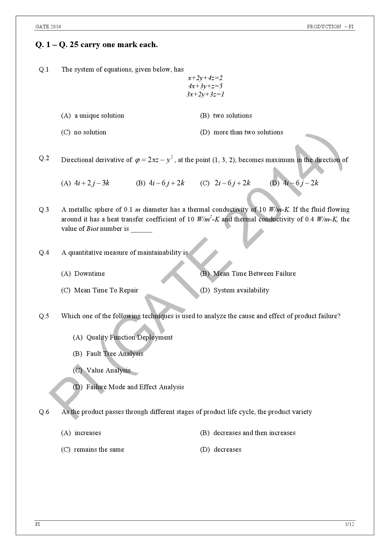GATE Exam Question Paper 2014 Production and Industrial Engineering 7