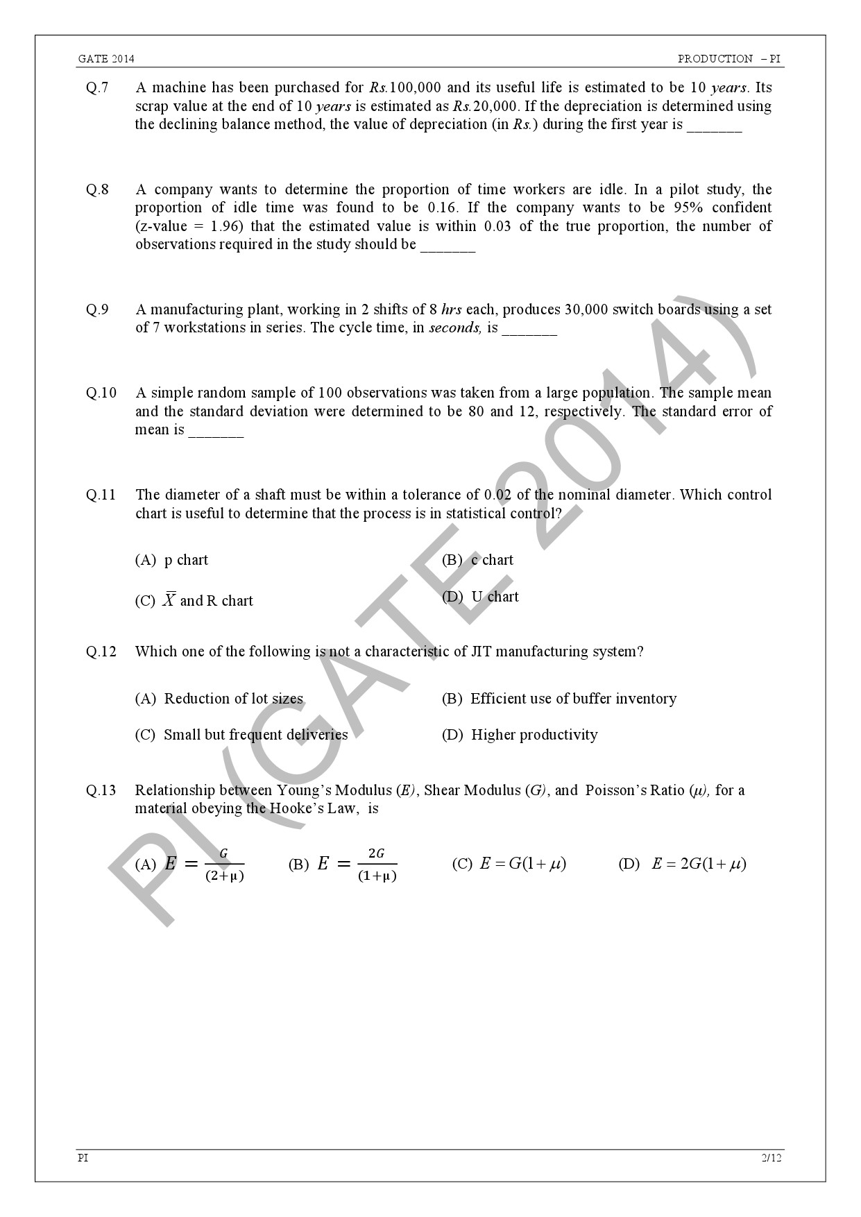 GATE Exam Question Paper 2014 Production and Industrial Engineering 8