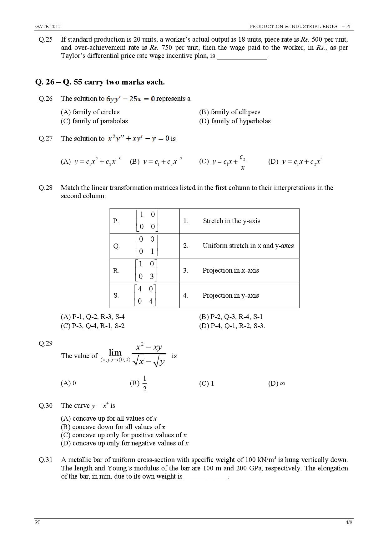 GATE Exam Question Paper 2015 Production and Industrial Engineering 4