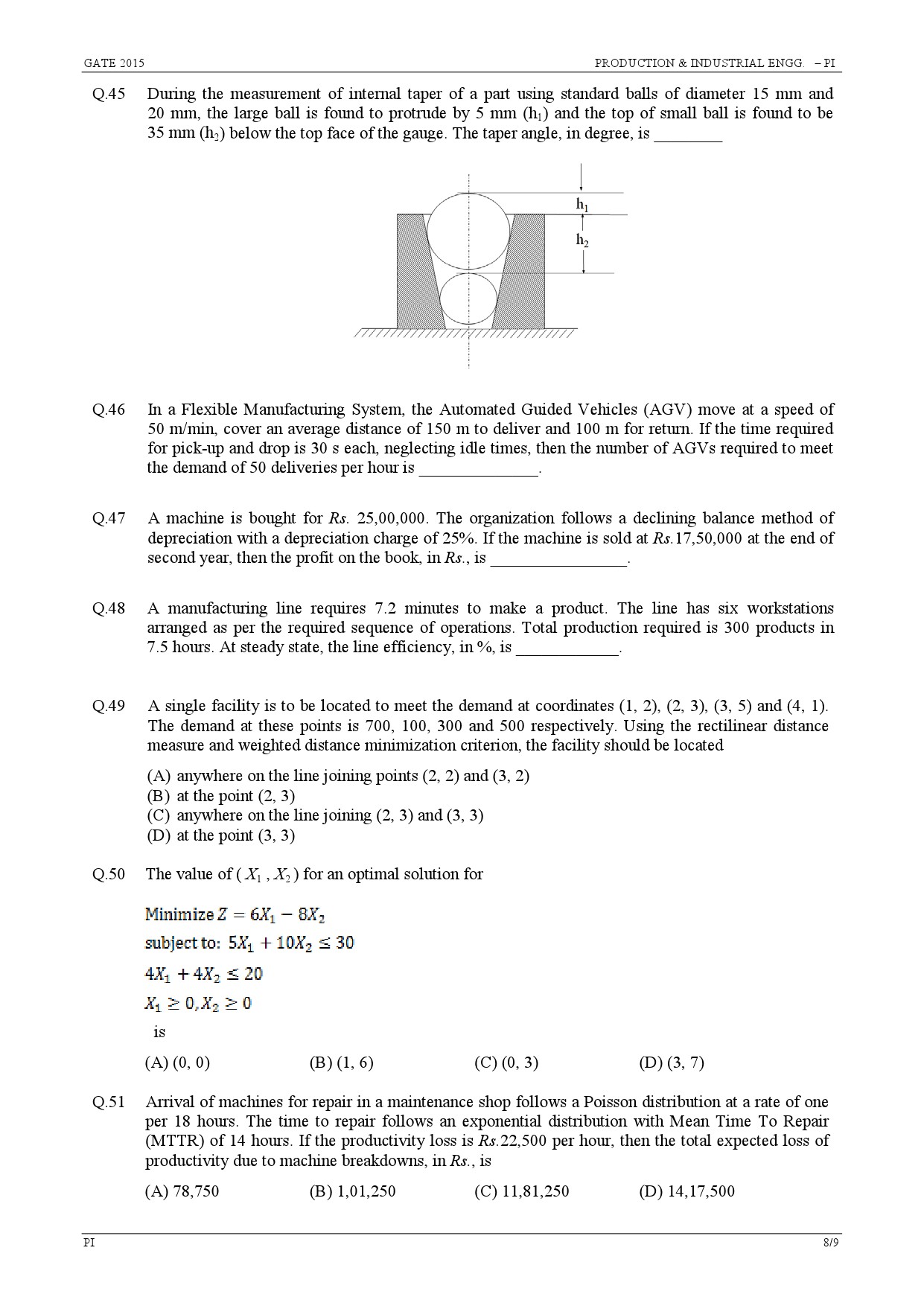 GATE Exam Question Paper 2015 Production and Industrial Engineering 8