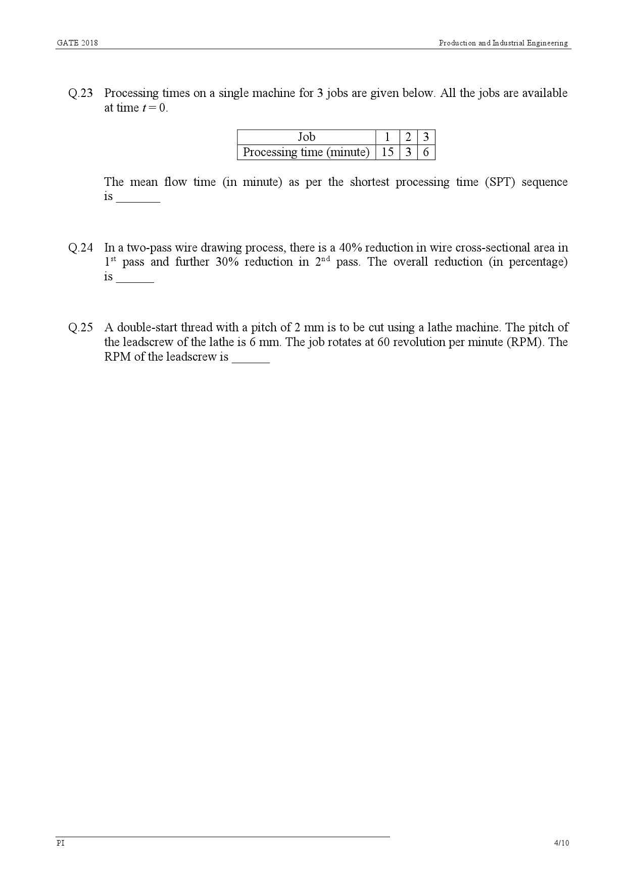 GATE Exam Question Paper 2018 Production and Industrial Engineering 7