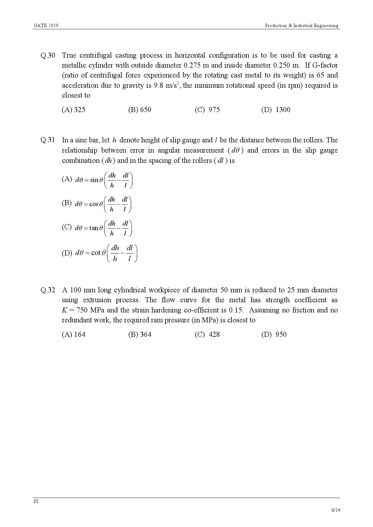 GATE Exam Question Paper 2019 Production and Industrial Engineering 11