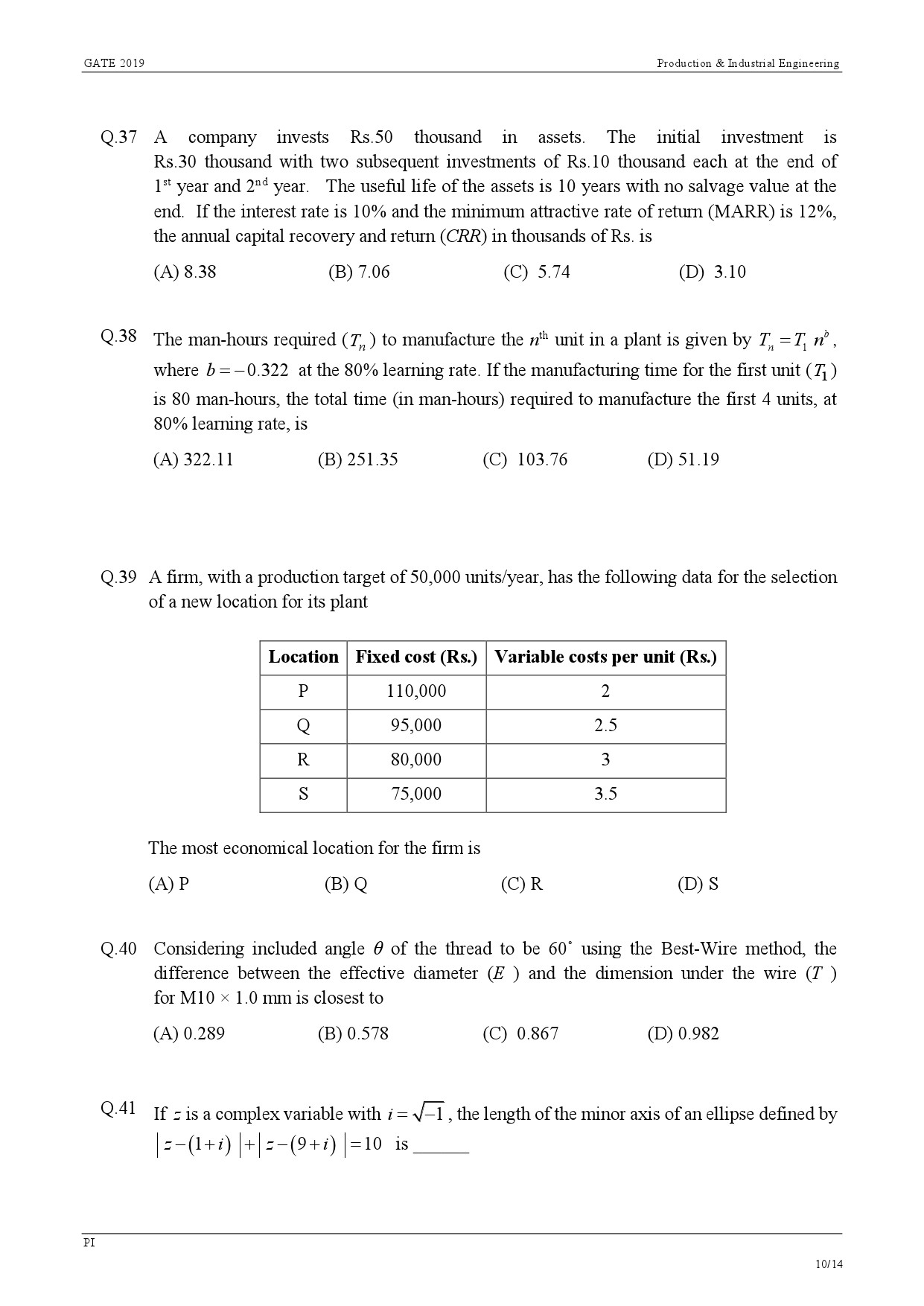 GATE Exam Question Paper 2019 Production and Industrial Engineering 13