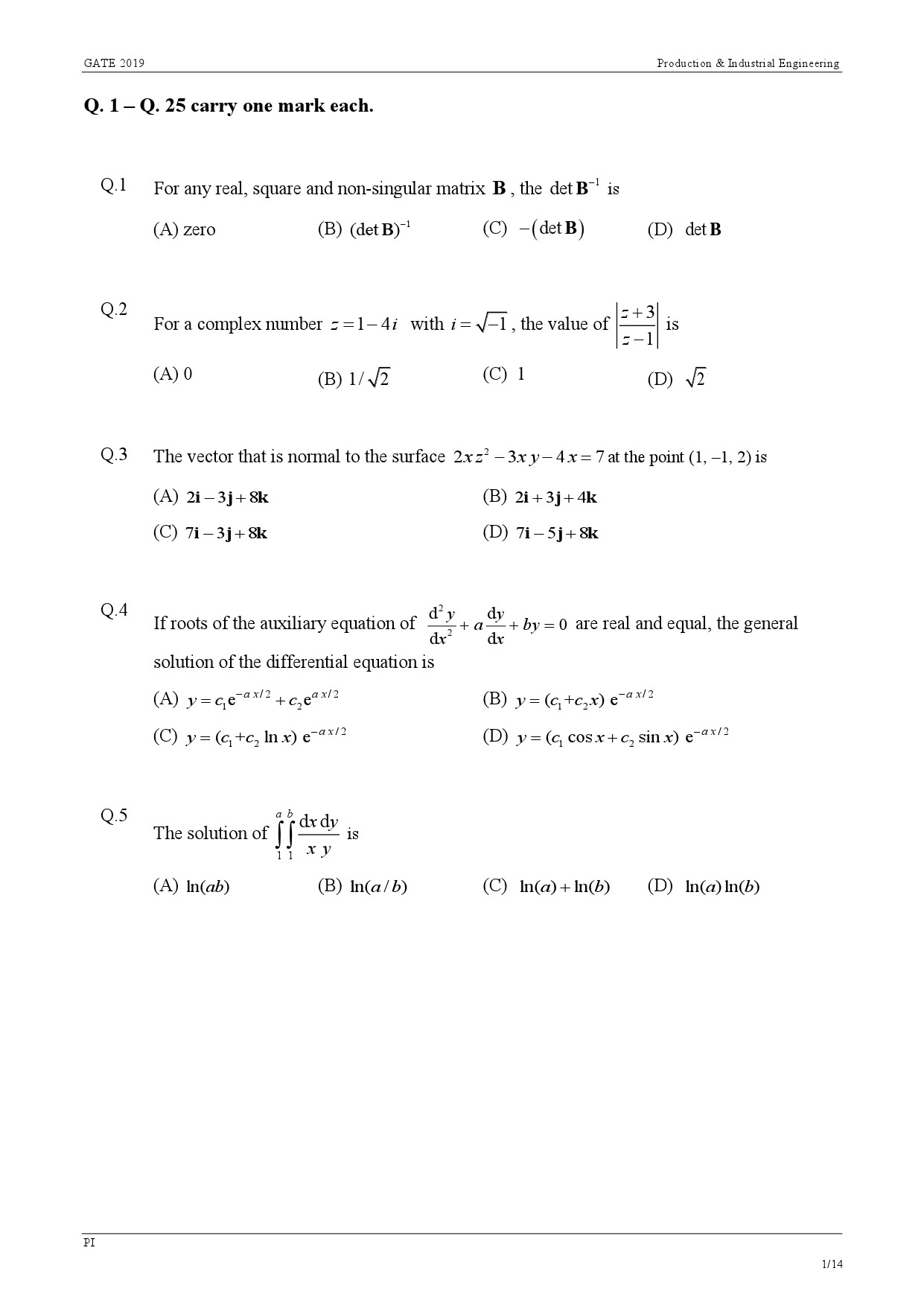 GATE Exam Question Paper 2019 Production and Industrial Engineering 4