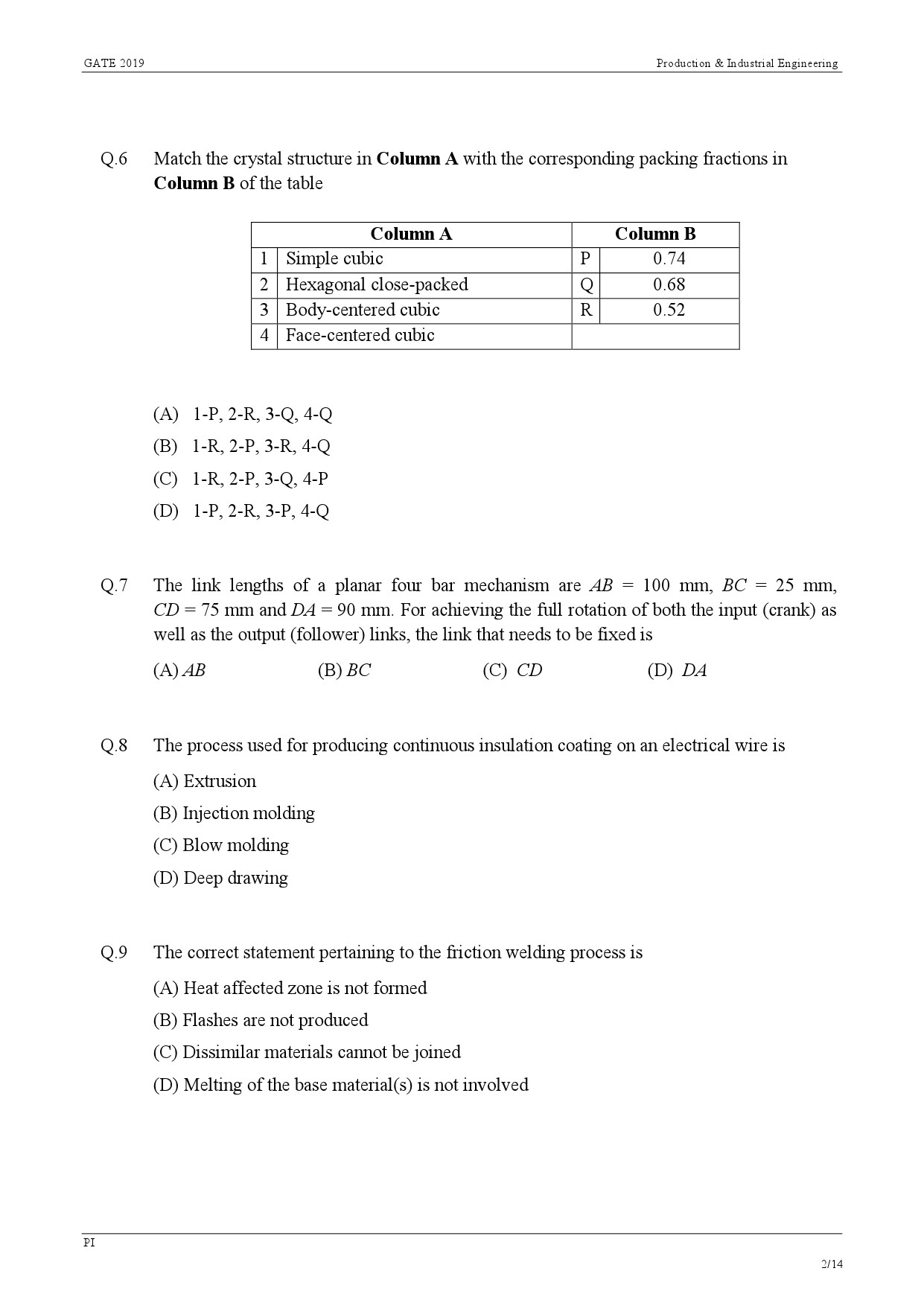 GATE Exam Question Paper 2019 Production and Industrial Engineering 5