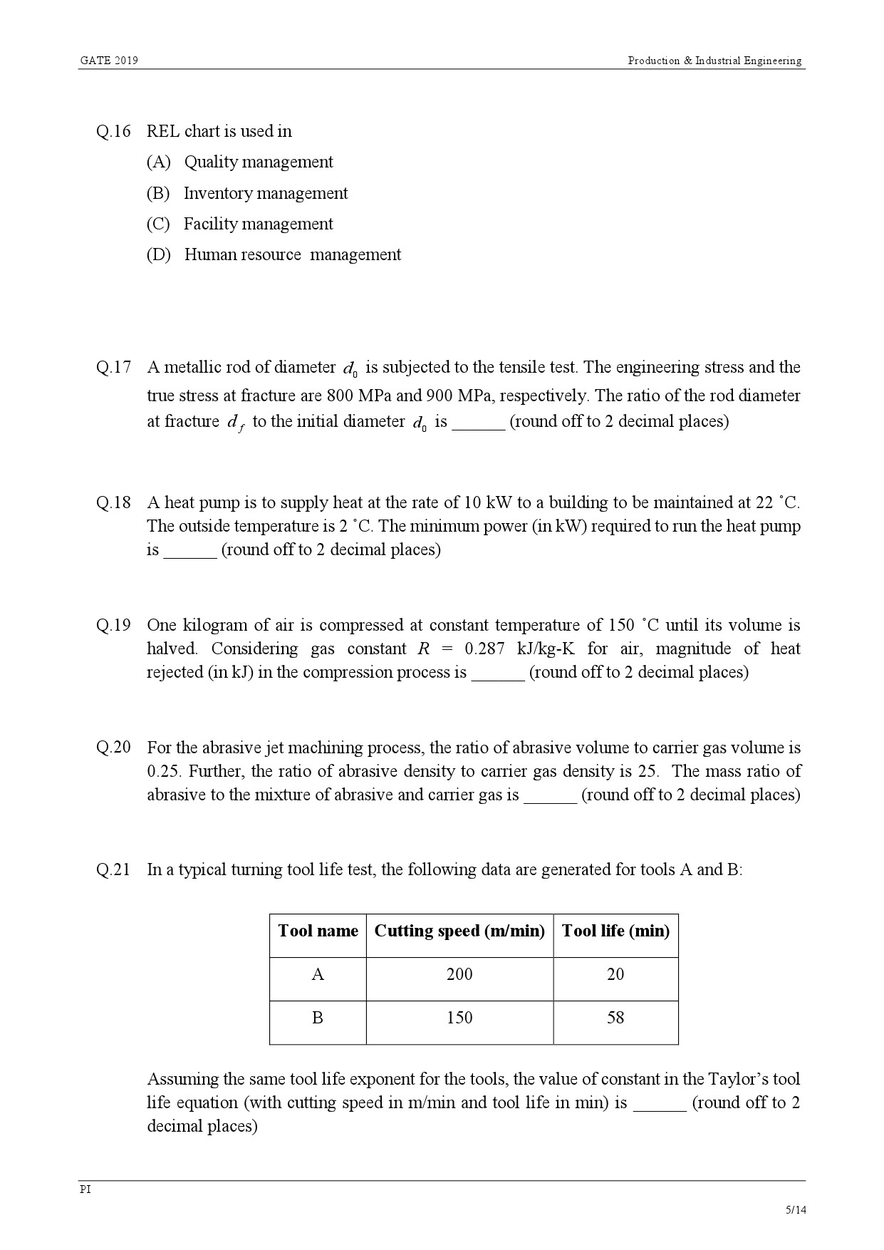 GATE Exam Question Paper 2019 Production and Industrial Engineering 8