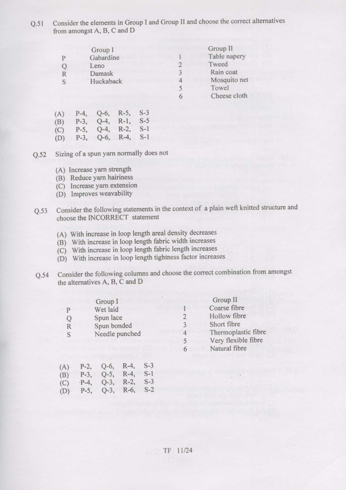 GATE Exam Question Paper 2007 Textile Engineering and Fibre Science 11