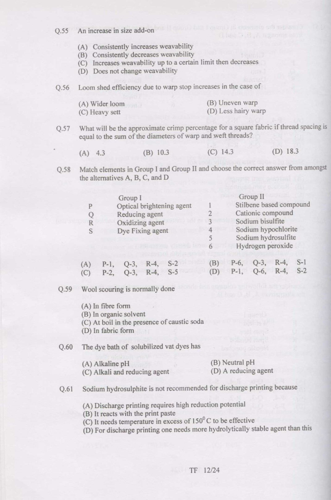 GATE Exam Question Paper 2007 Textile Engineering and Fibre Science 12
