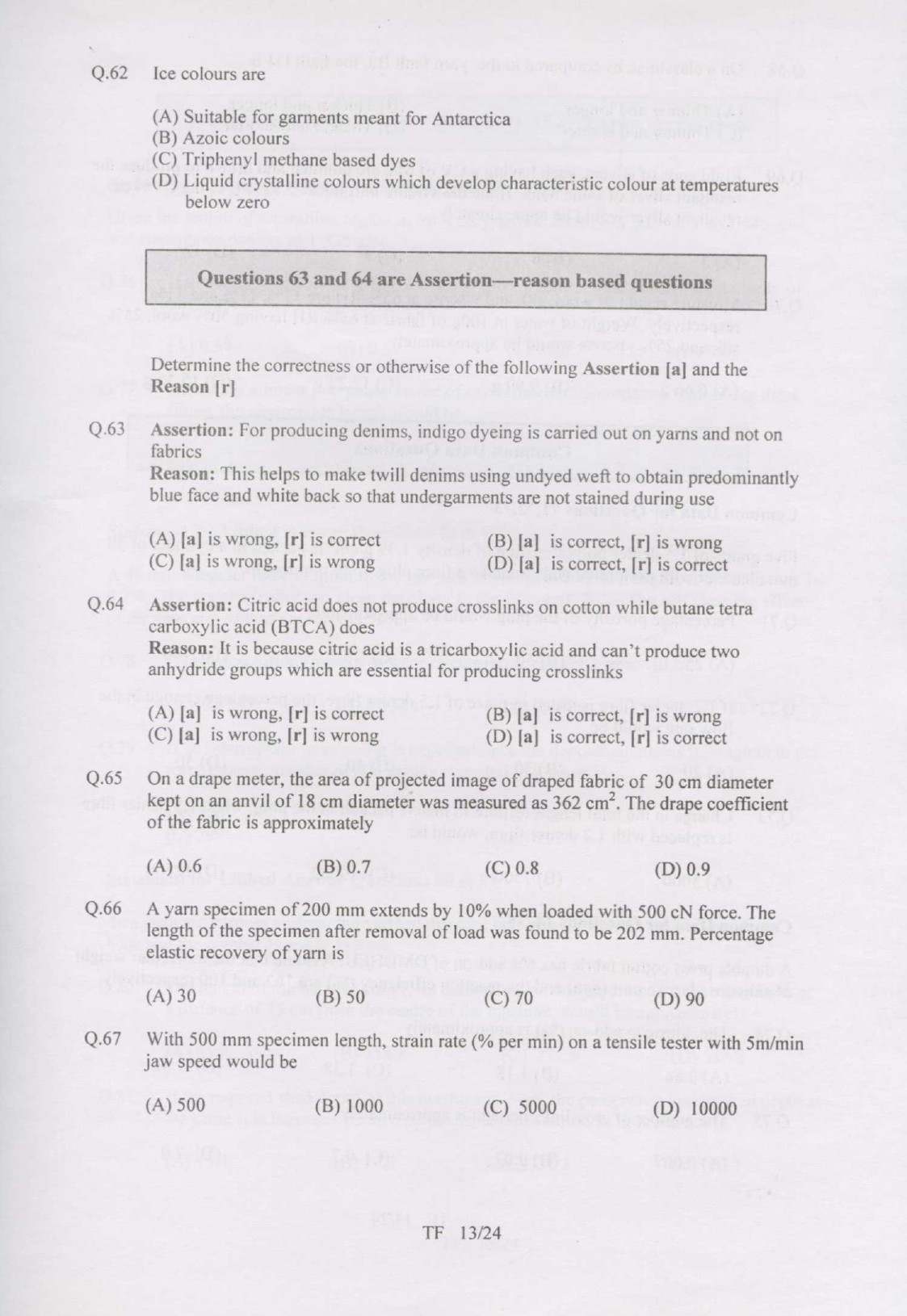 GATE Exam Question Paper 2007 Textile Engineering and Fibre Science 13