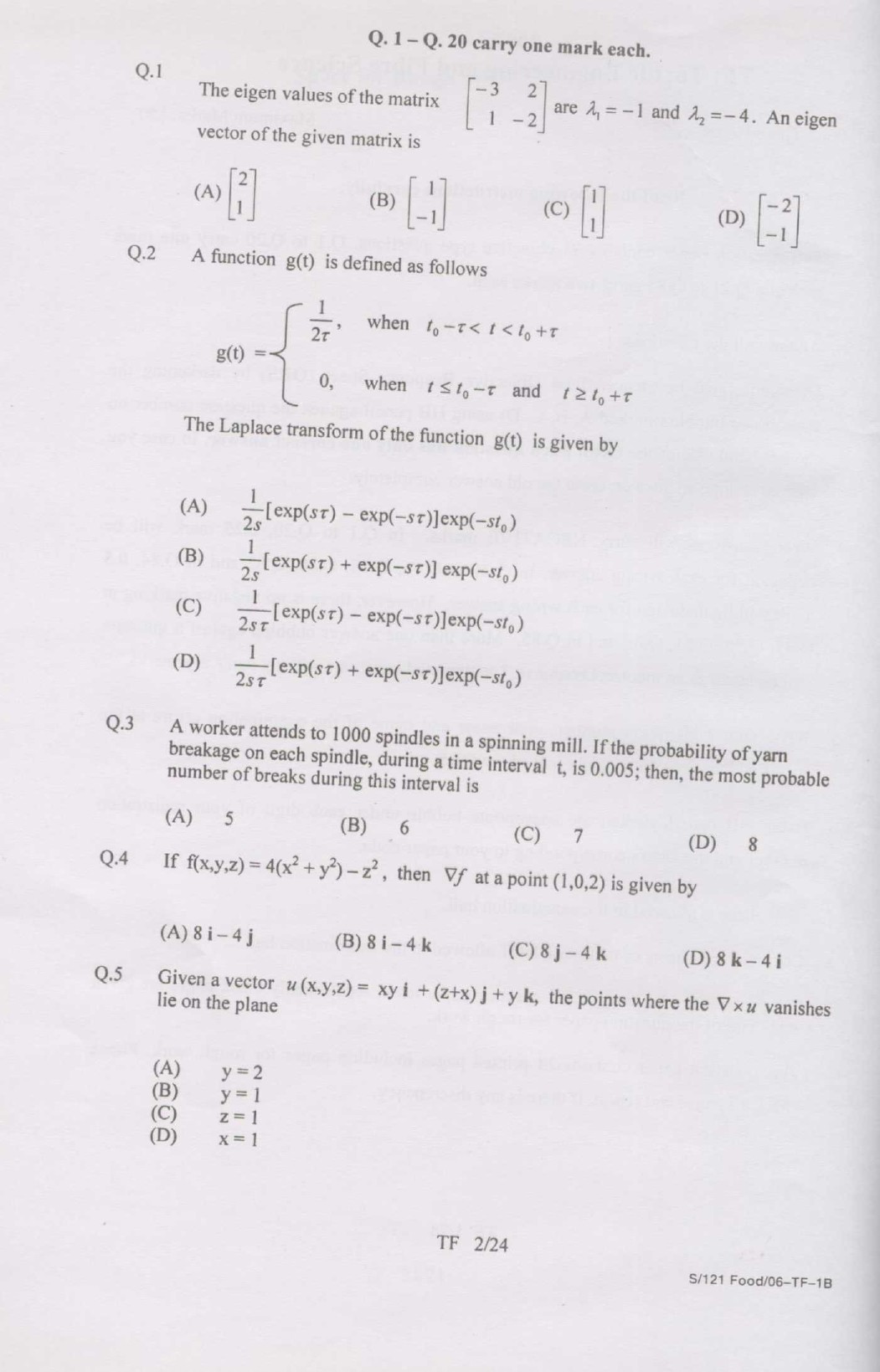 GATE Exam Question Paper 2007 Textile Engineering and Fibre Science 2