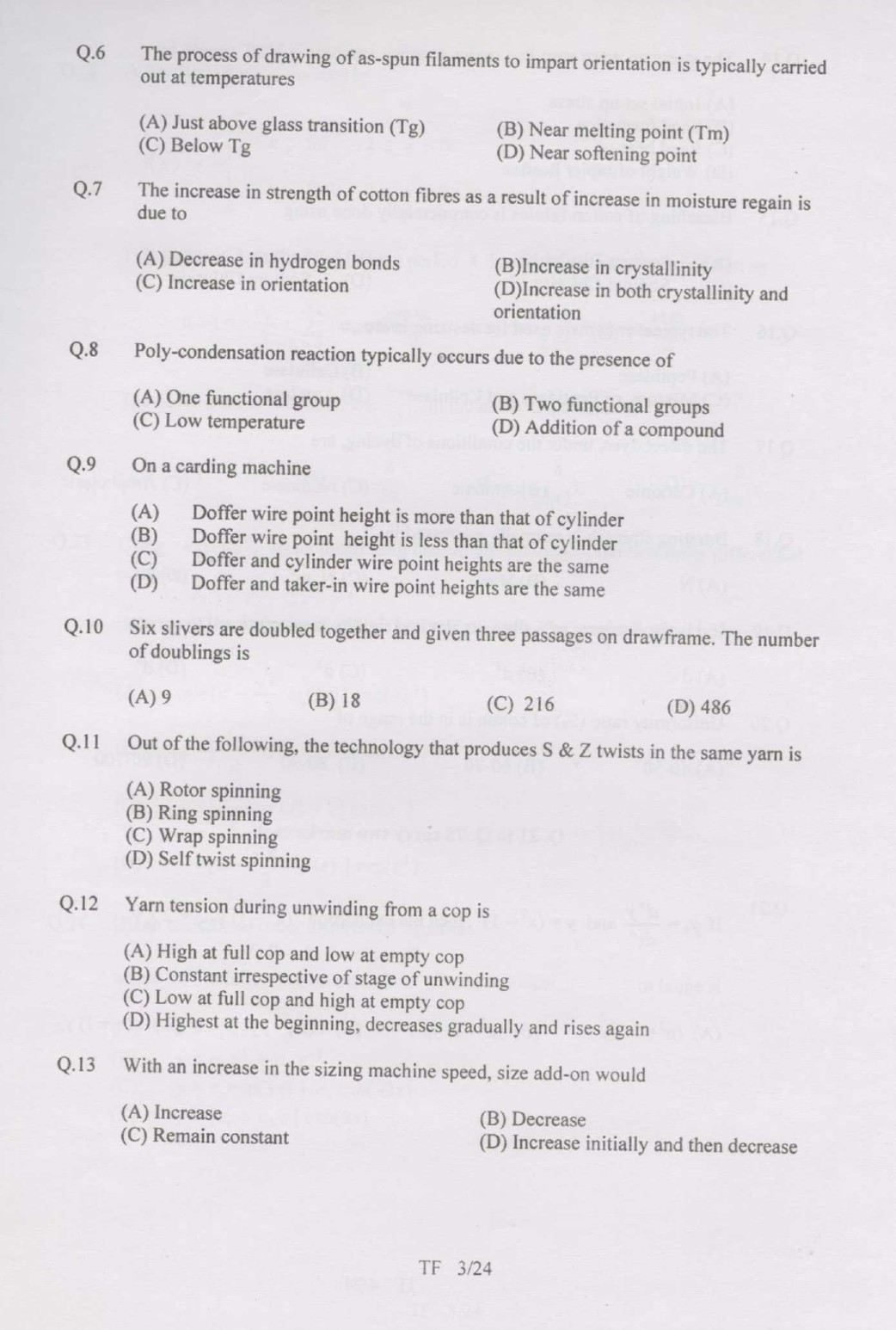 GATE Exam Question Paper 2007 Textile Engineering and Fibre Science 3