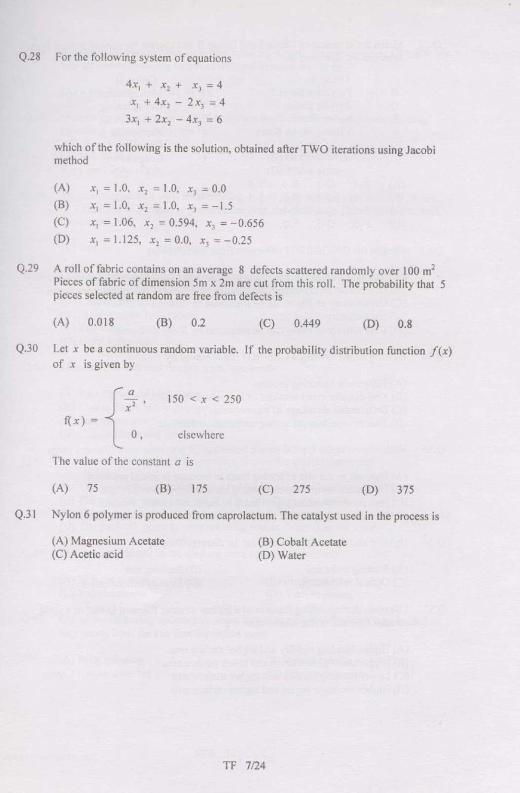GATE Exam Question Paper 2007 Textile Engineering and Fibre Science 7