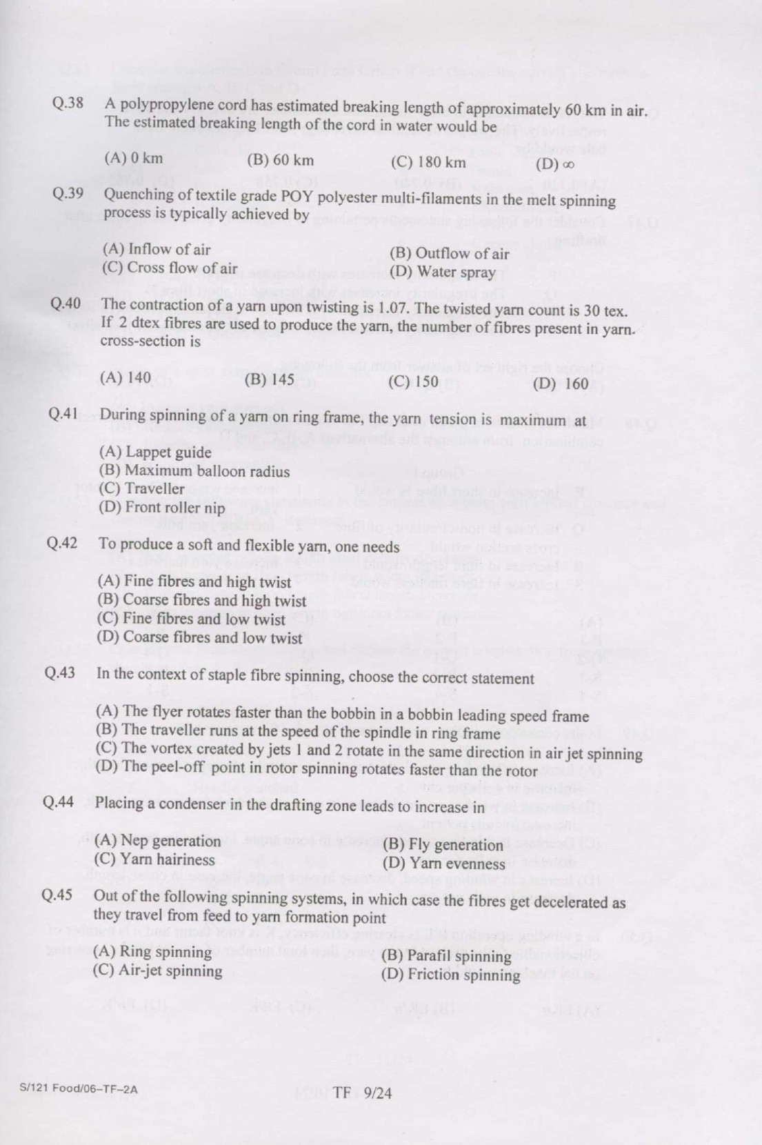 GATE Exam Question Paper 2007 Textile Engineering and Fibre Science 9