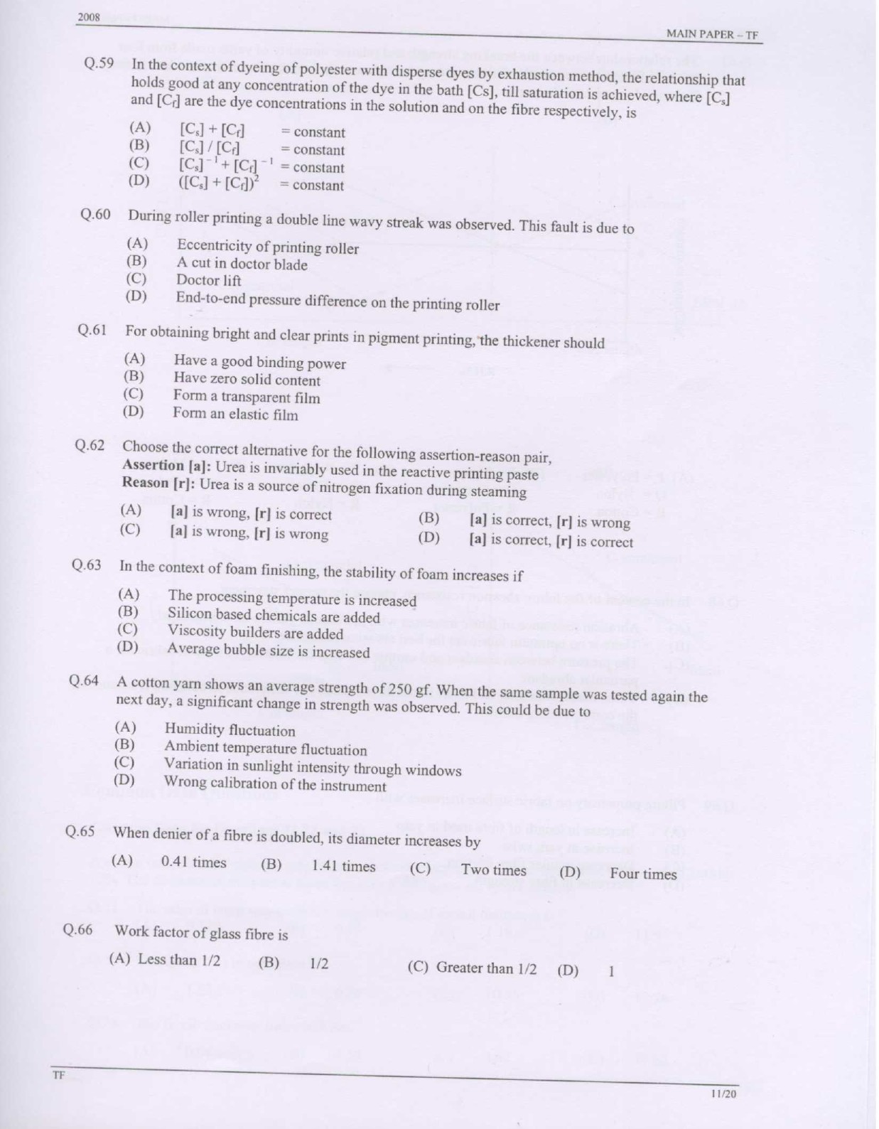 GATE Exam Question Paper 2008 Textile Engineering and Fibre Science 11