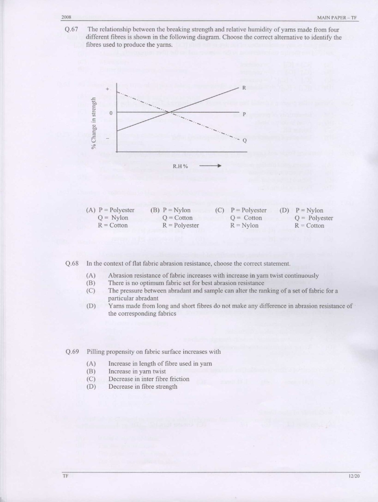 GATE Exam Question Paper 2008 Textile Engineering and Fibre Science 12