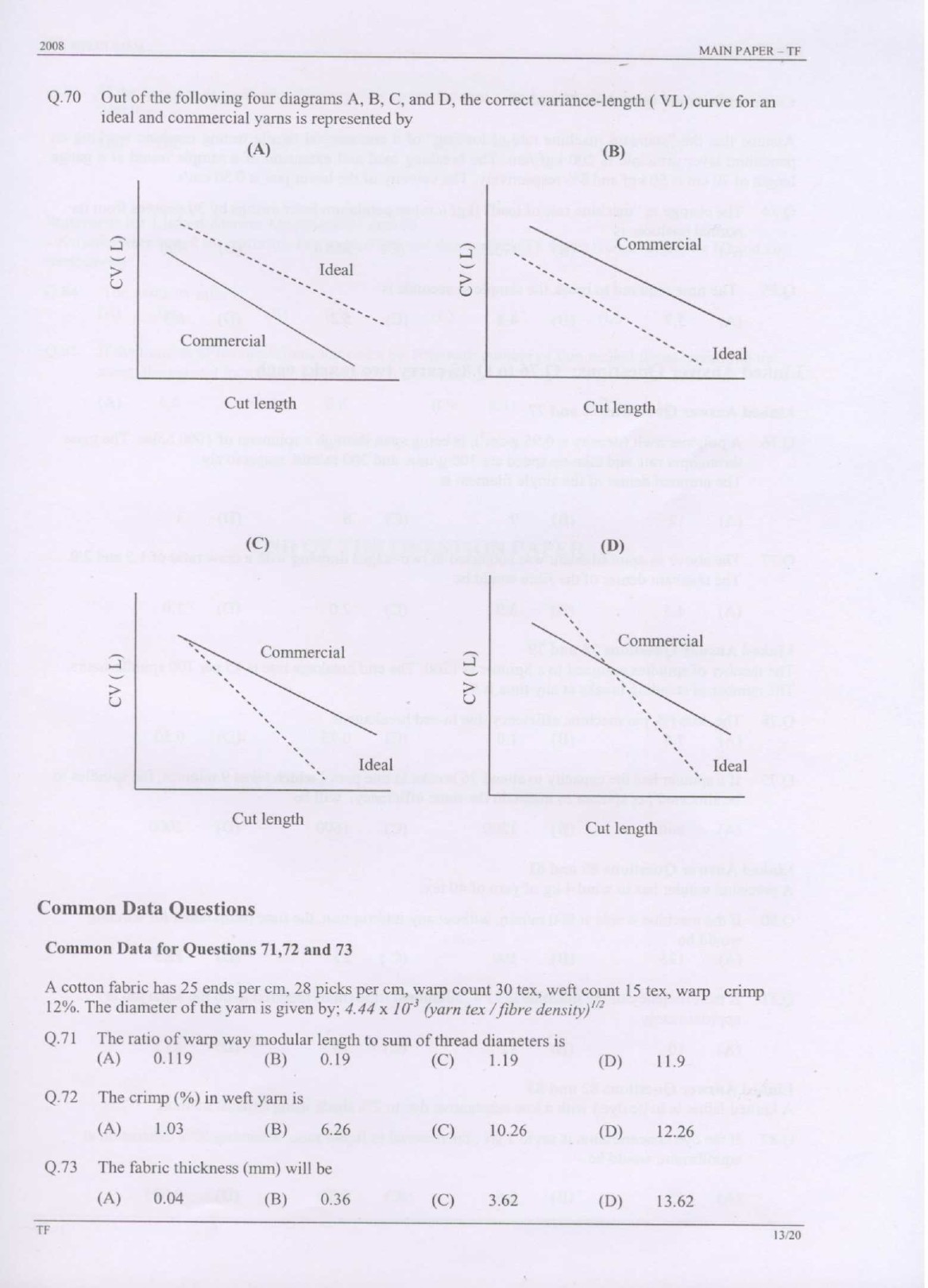 GATE Exam Question Paper 2008 Textile Engineering and Fibre Science 13