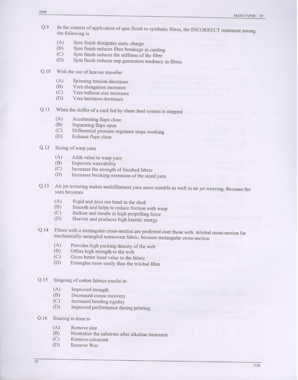 GATE Exam Question Paper 2008 Textile Engineering and Fibre Science 3