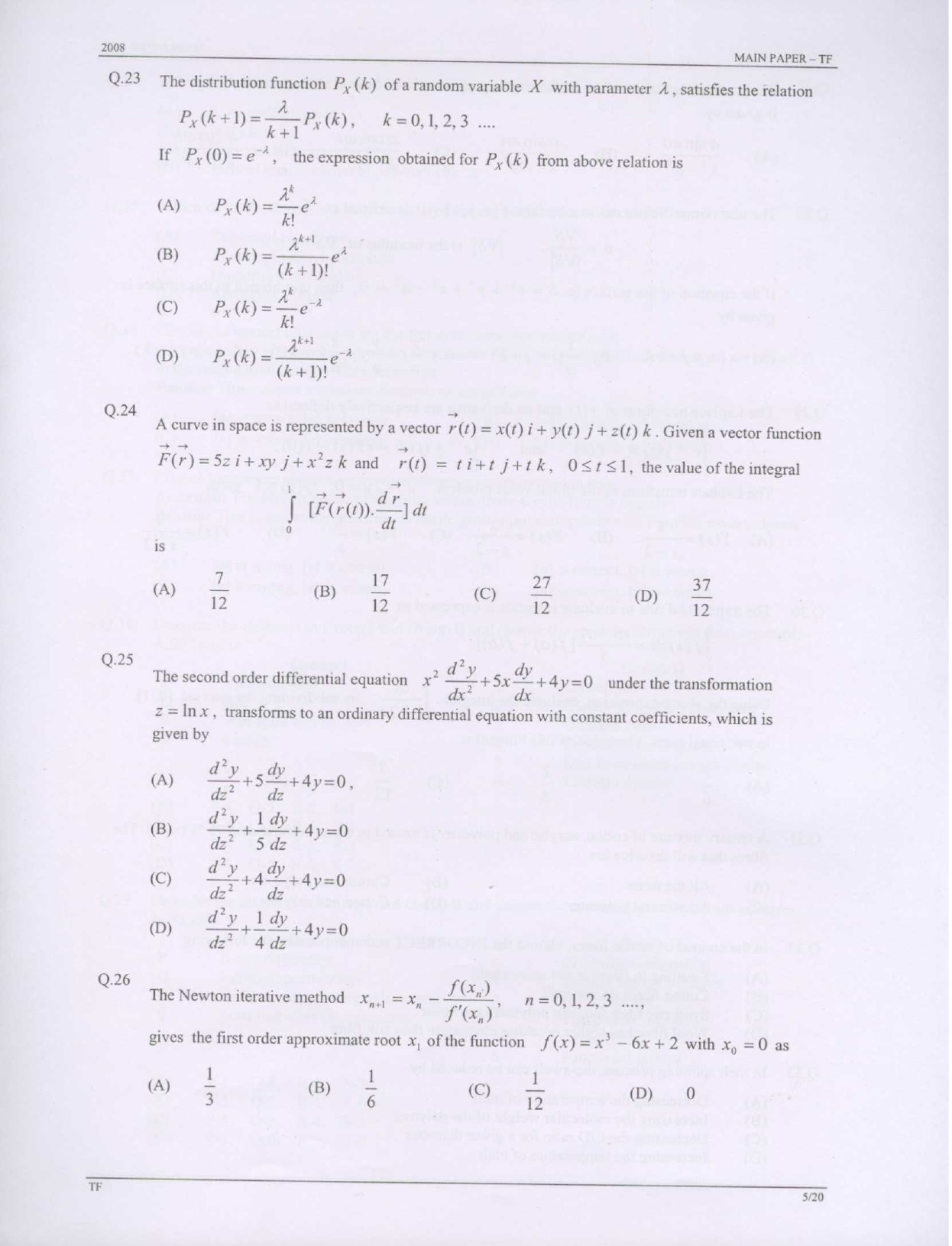 GATE Exam Question Paper 2008 Textile Engineering and Fibre Science 5