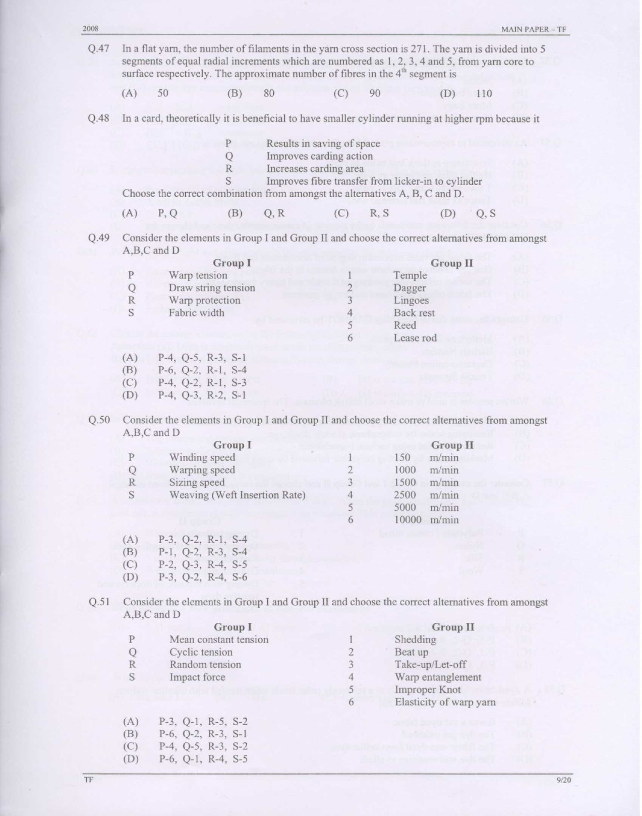 GATE Exam Question Paper 2008 Textile Engineering and Fibre Science 9