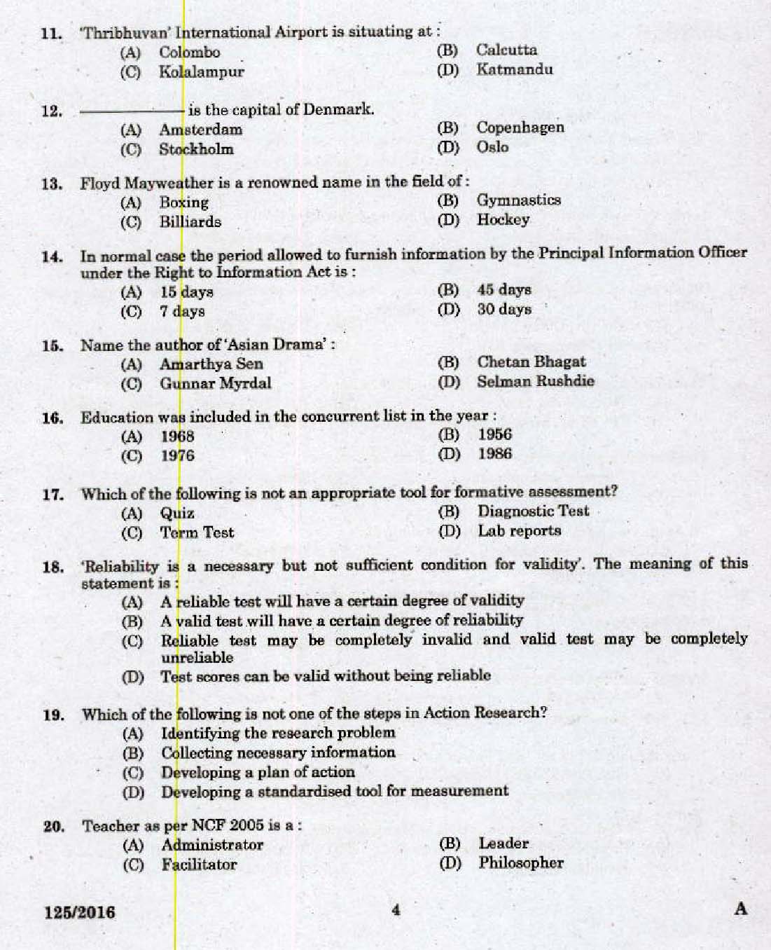 Kerala PSC High School Assistant Social Studies Question Paper Code 1252016 2