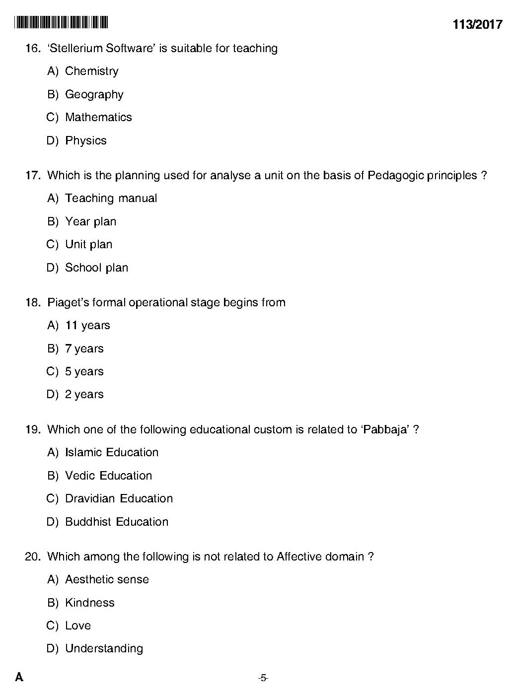 Kerala PSC Part Time High School Assistant Hindi Question Code1132017 3