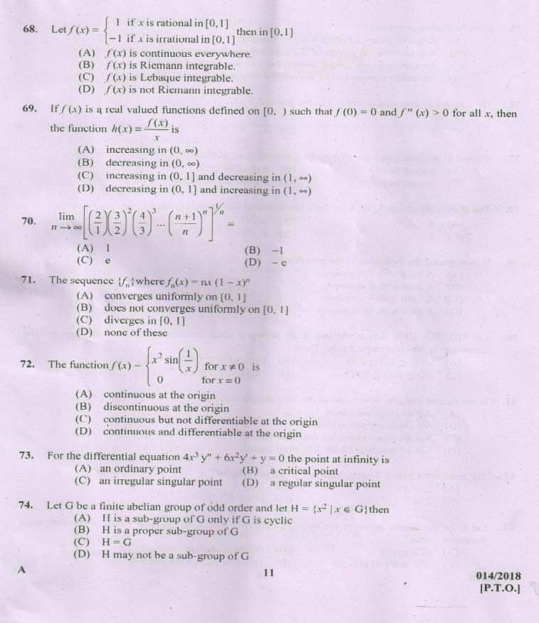 KPSC Higher Secondary School Teacher Exam Question 0142018 10