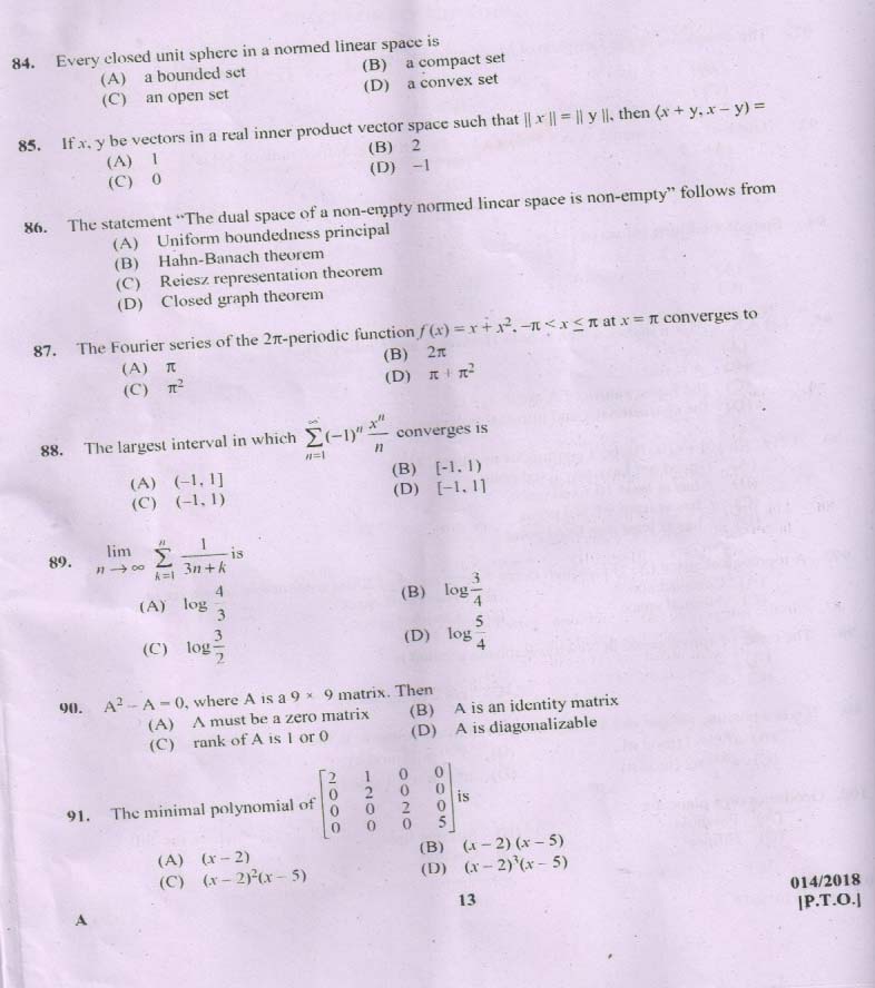 KPSC Higher Secondary School Teacher Exam Question 0142018 12