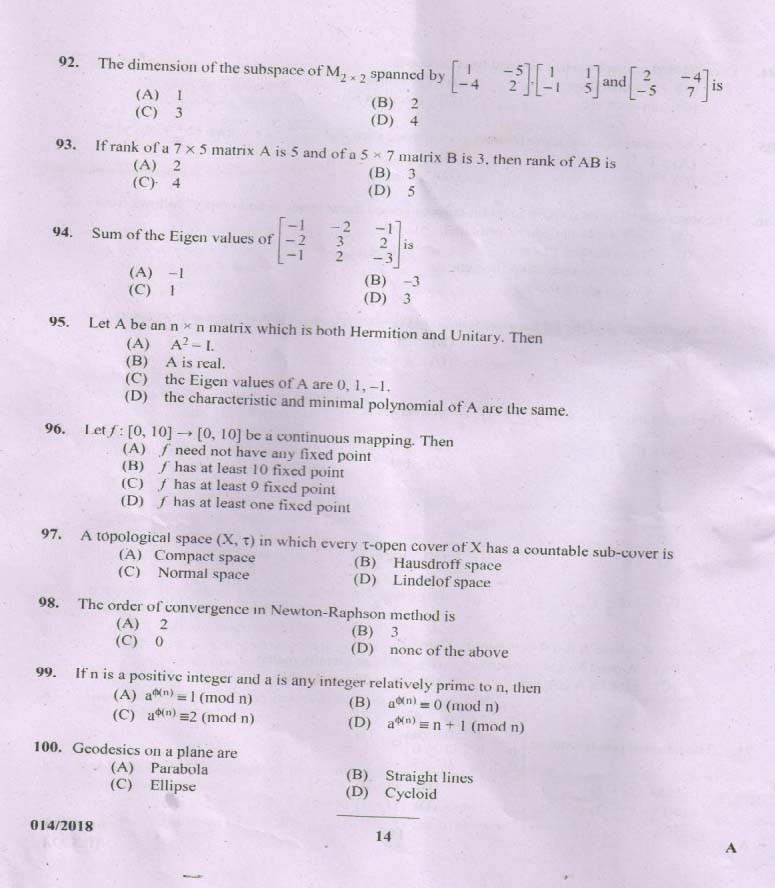 KPSC Higher Secondary School Teacher Exam Question 0142018 13