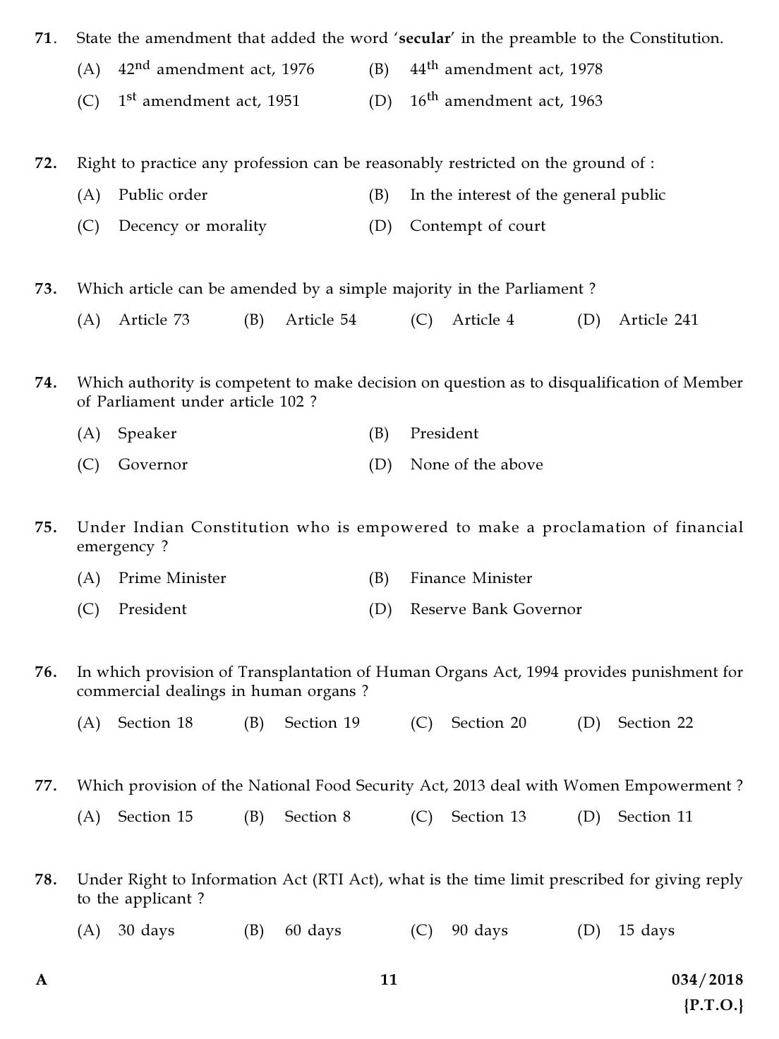 KPSC Higher Secondary School Teacher Exam Question 0342018 10