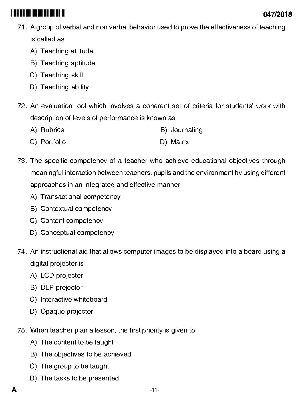 KPSC Higher Secondary School Teacher Exam Question 0472018 9