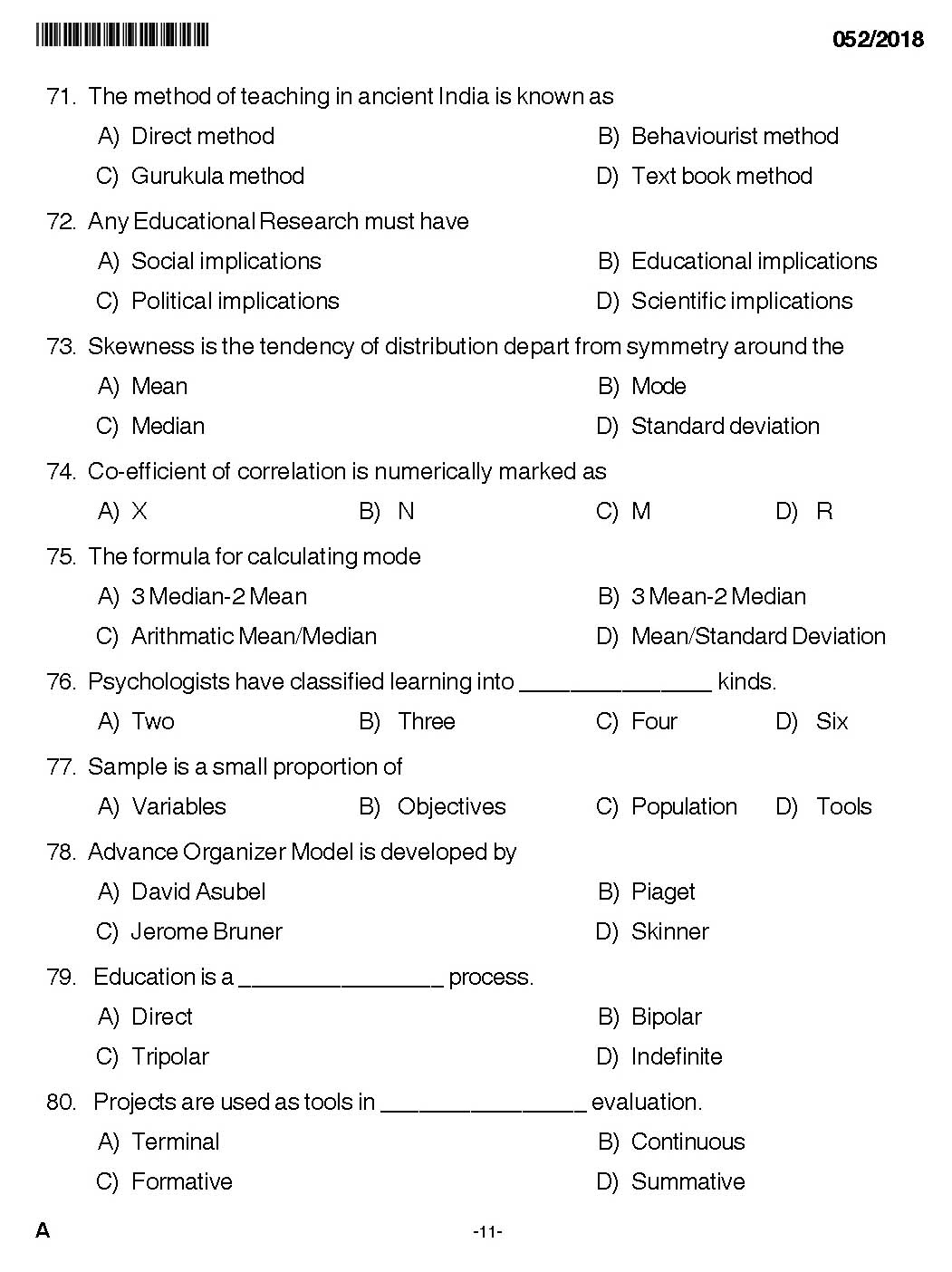 KPSC Higher Secondary School Teacher Exam Question 0522018 9