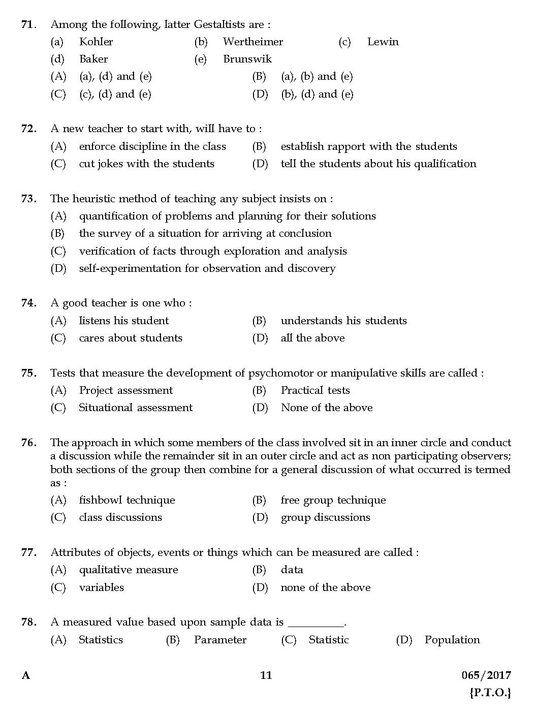 KPSC Higher Secondary School Teacher Exam Question 0652017 10