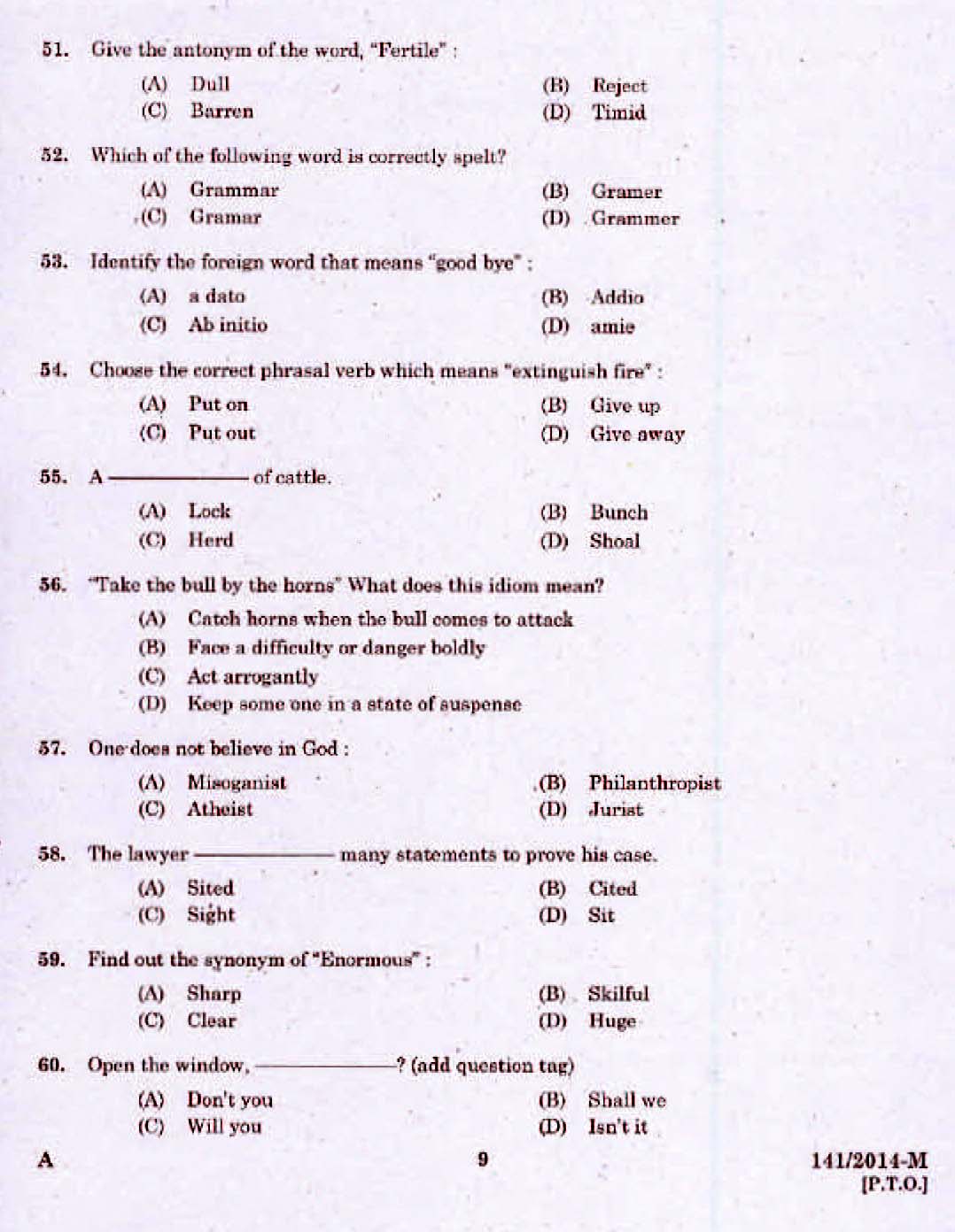 Kerala PSC Assistant Compiler Exam 2014 Question Paper Code 1412014 M 7