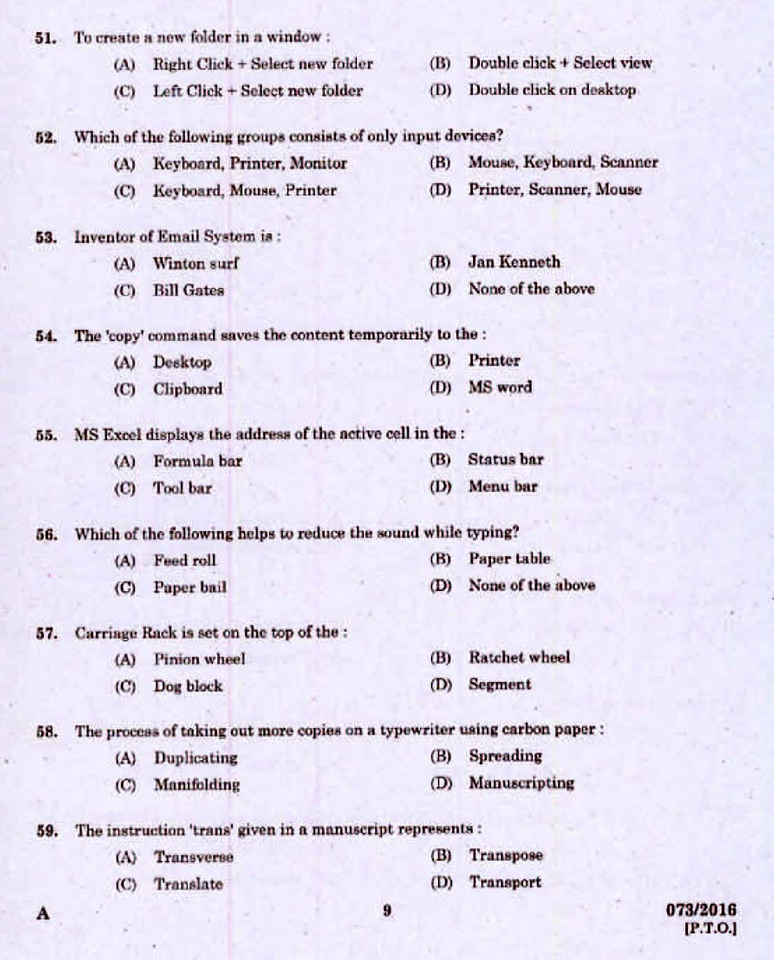 Kerala PSC Computer Assistant Grade II Exam 2016 Question Paper Code Sns-Brigh10