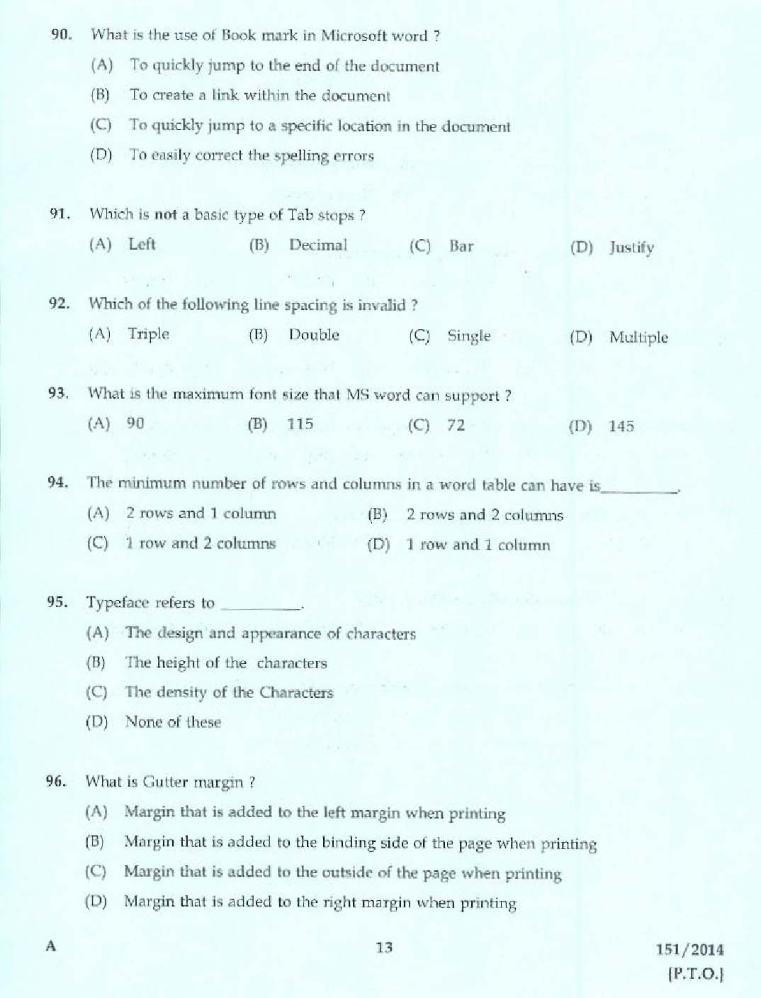 Kerala PSC Confidential Assistant Grade II Exam 2014 Question Paper Code 1512014 11