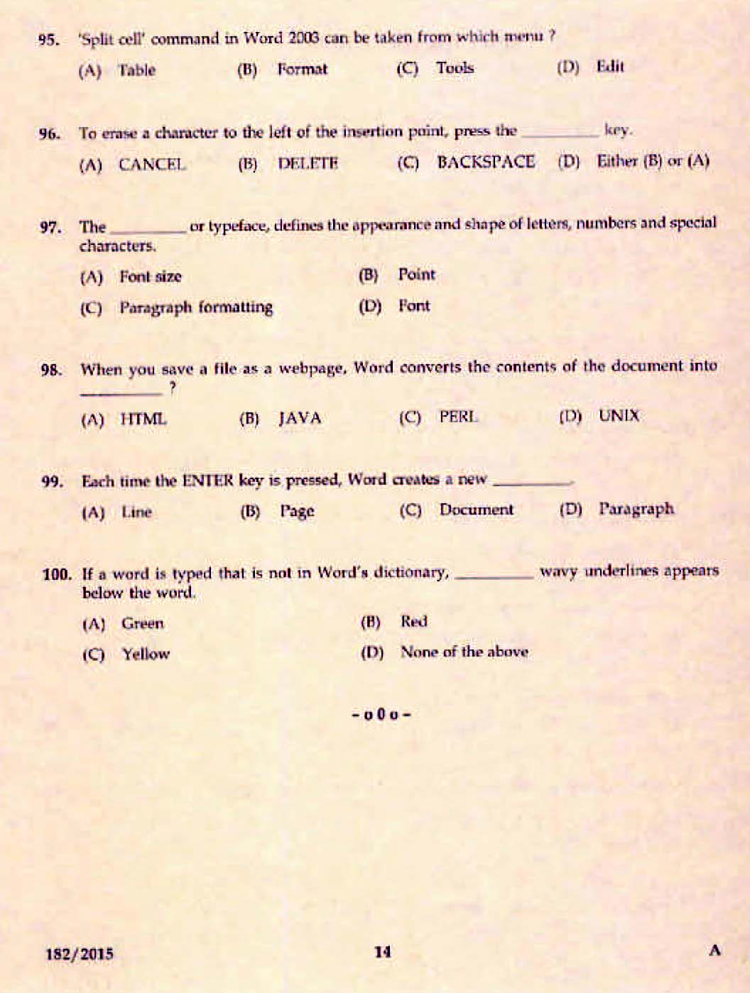 Kerala PSC Confidential Assistant Grade II Exam 2015 Question Paper Code 1822015 12