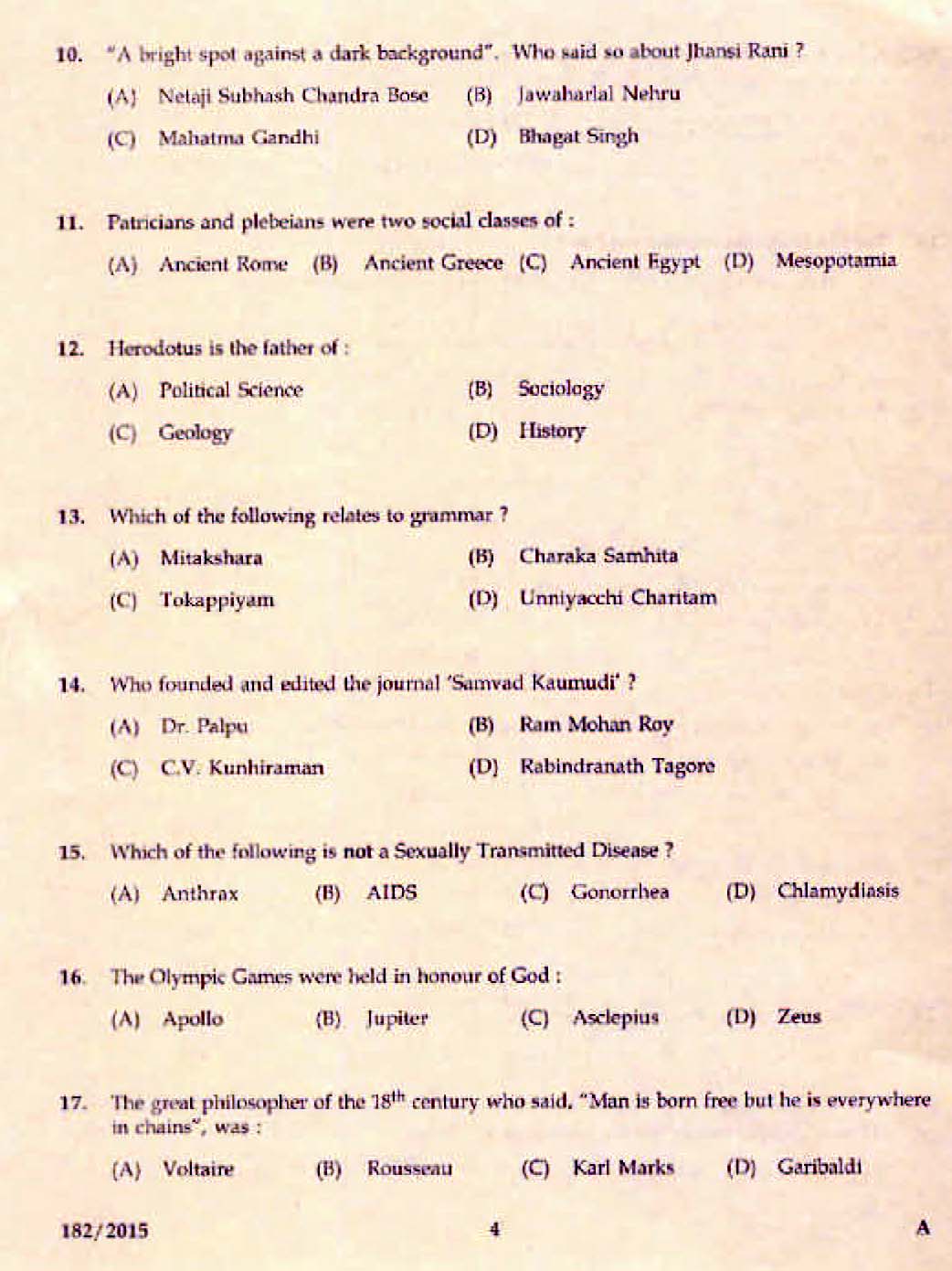 Kerala PSC Confidential Assistant Grade II Exam 2015 Question Paper Code 1822015 2