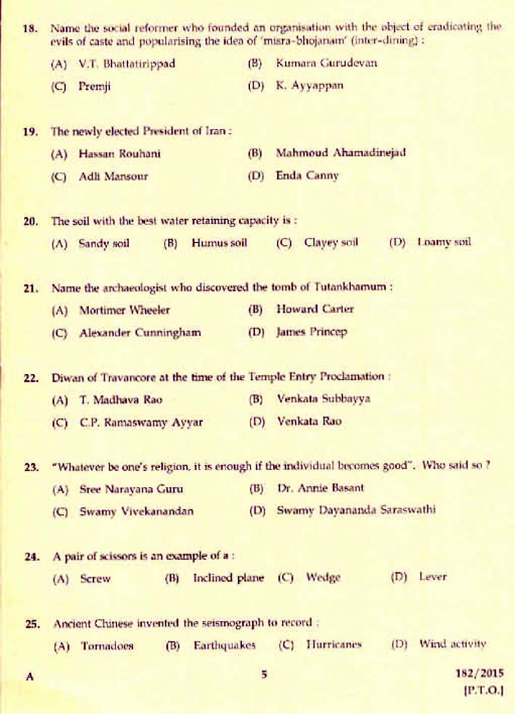 Kerala PSC Confidential Assistant Grade II Exam 2015 Question Paper Code 1822015 3