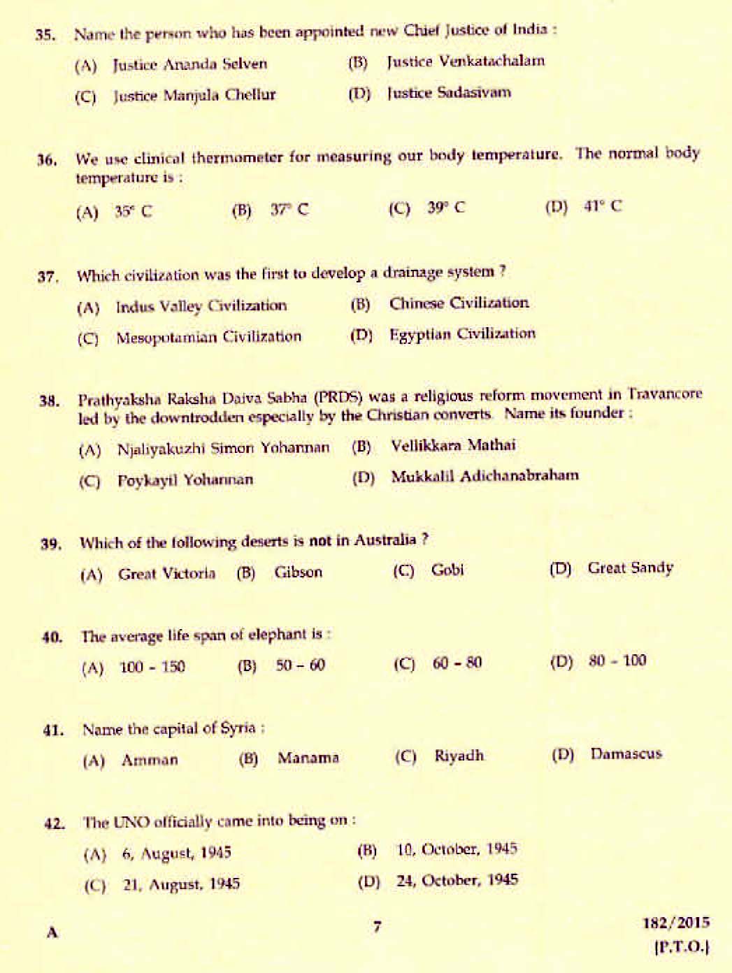 Kerala PSC Confidential Assistant Grade II Exam 2015 Question Paper Code 1822015 5