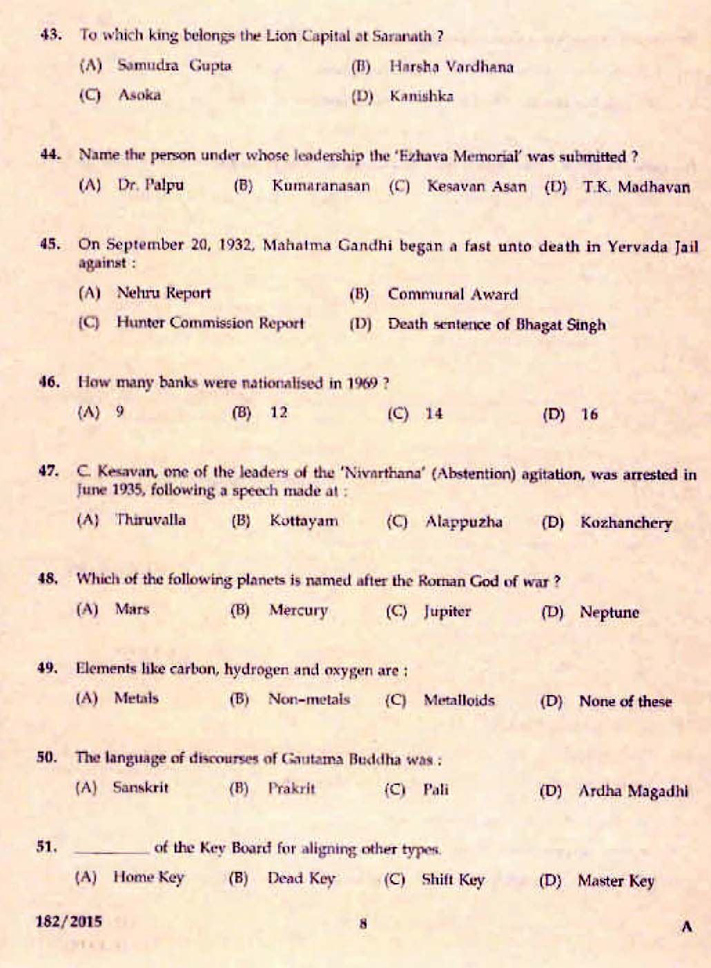 Kerala PSC Confidential Assistant Grade II Exam 2015 Question Paper Code 1822015 6