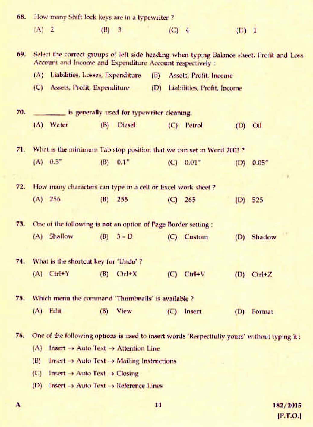 Kerala PSC Confidential Assistant Grade II Exam 2015 Question Paper Code 1822015 9