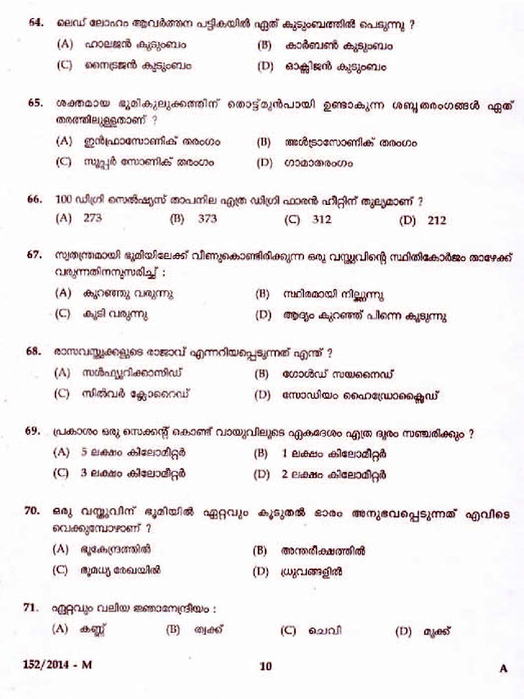 Kerala PSC Junior Assistant in KSRTC Exam 2014 Question Paper Code 1522014 M 8