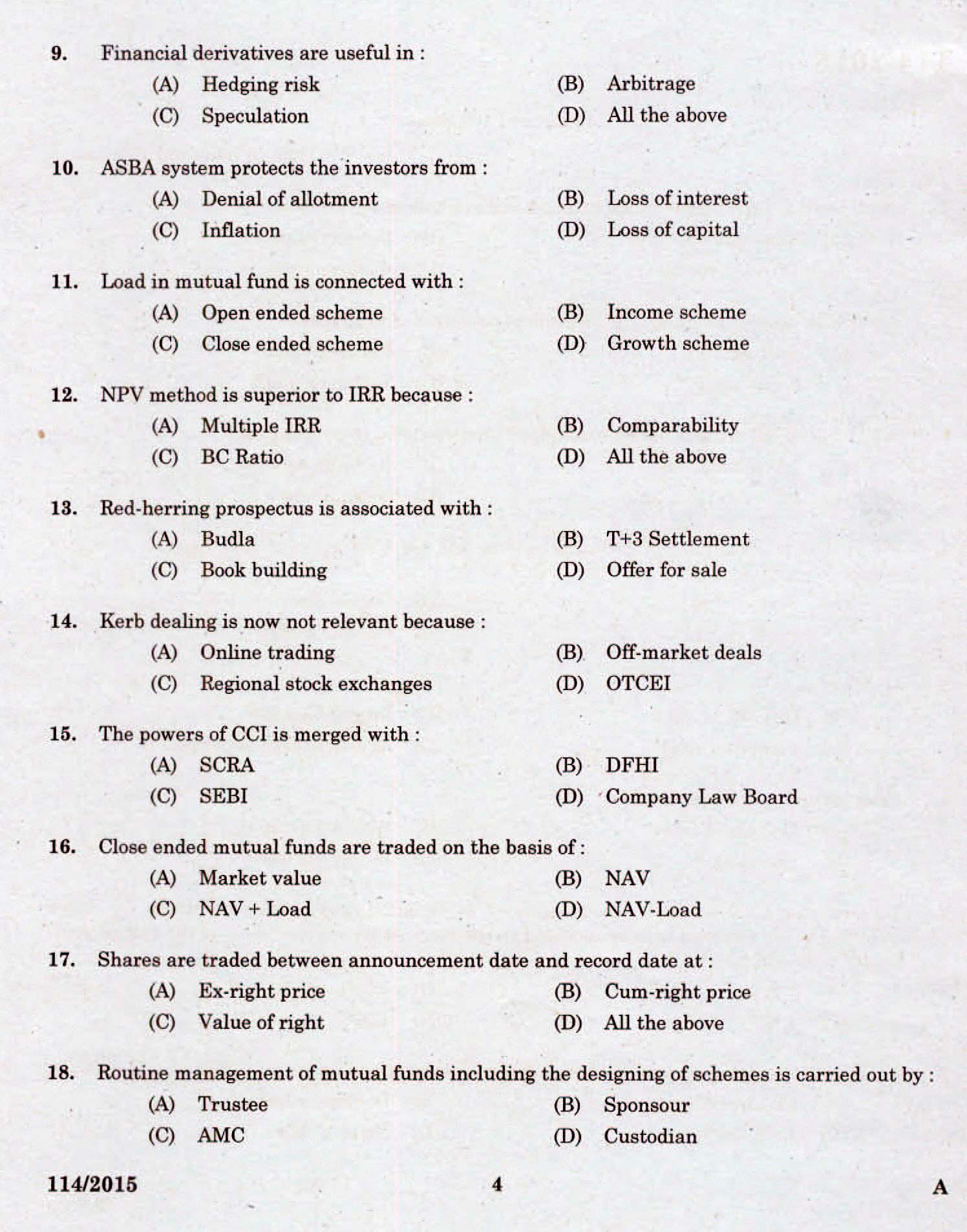 Kerala PSC Junior Costing Assistant Exam 2015 Question Paper Code 1142015 2