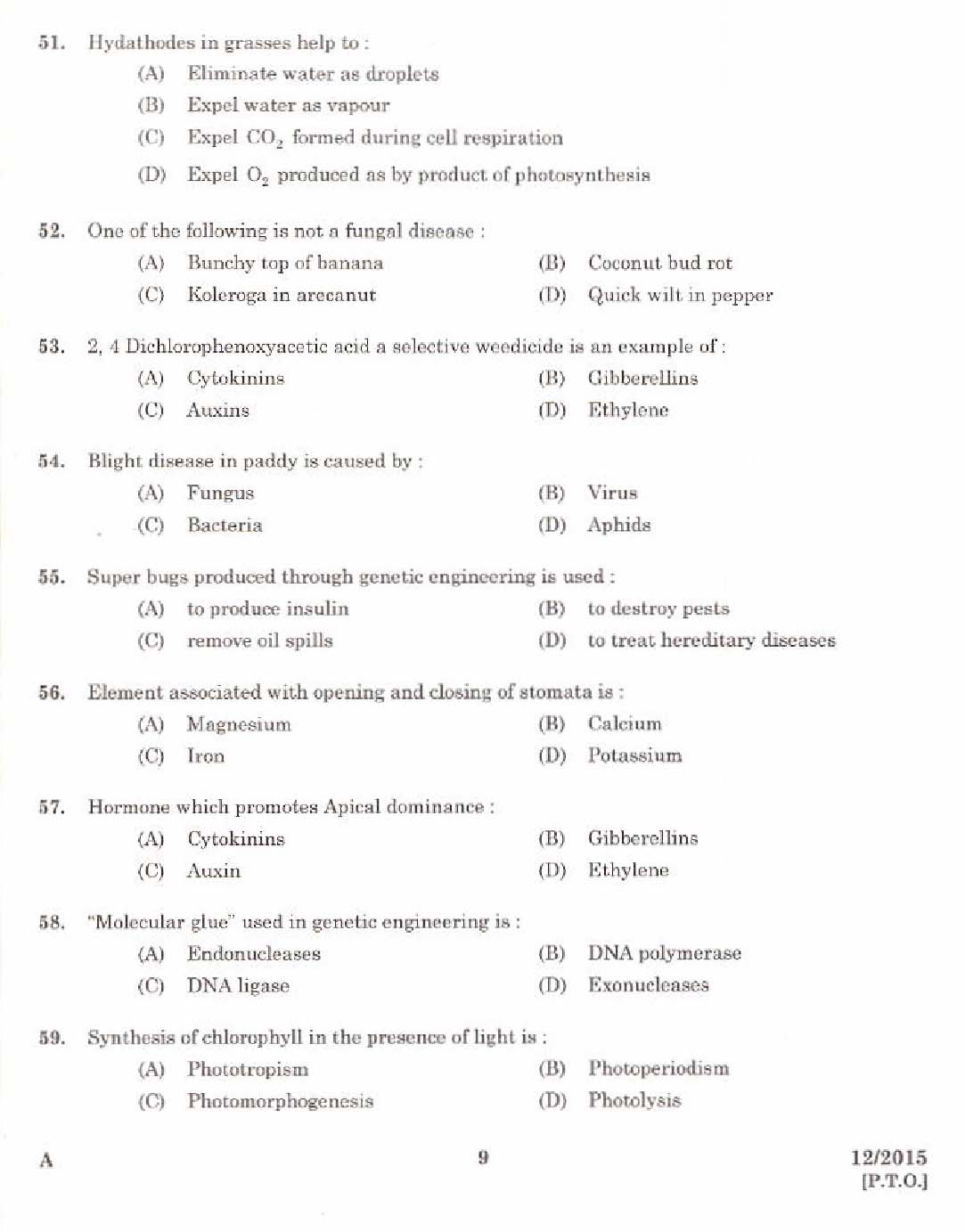 Kerala PSC Laboratory Assistant Exam 2015 Question Paper Code 122015 7