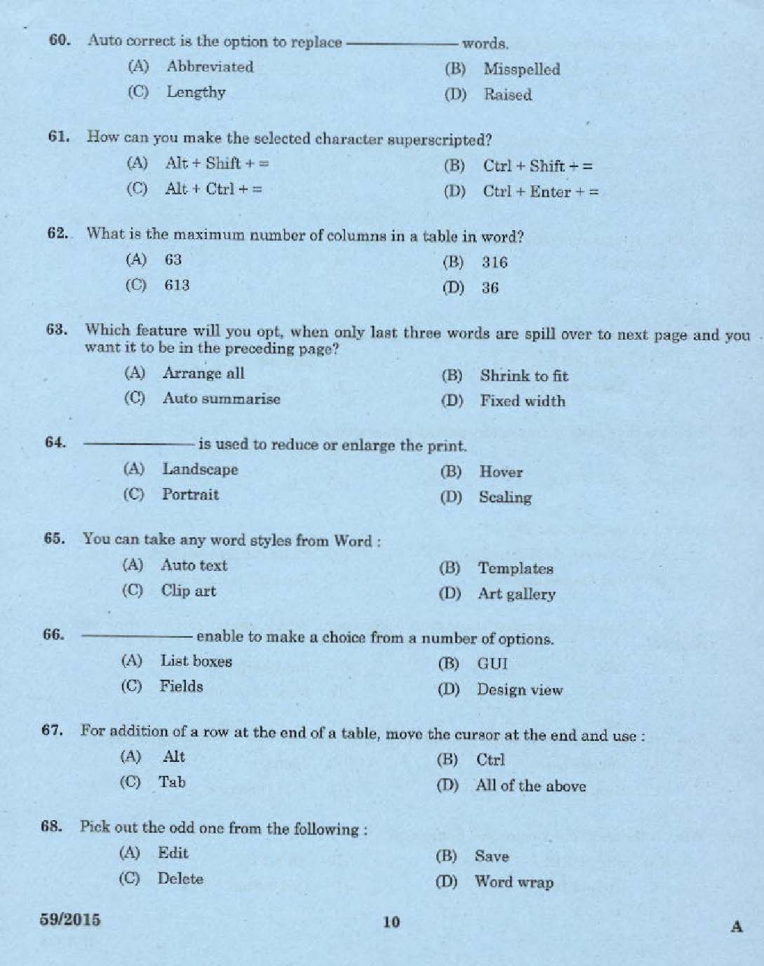 Kerala PSC Malayalam Stenographer Exam 2015 Question Paper Code 592015 8