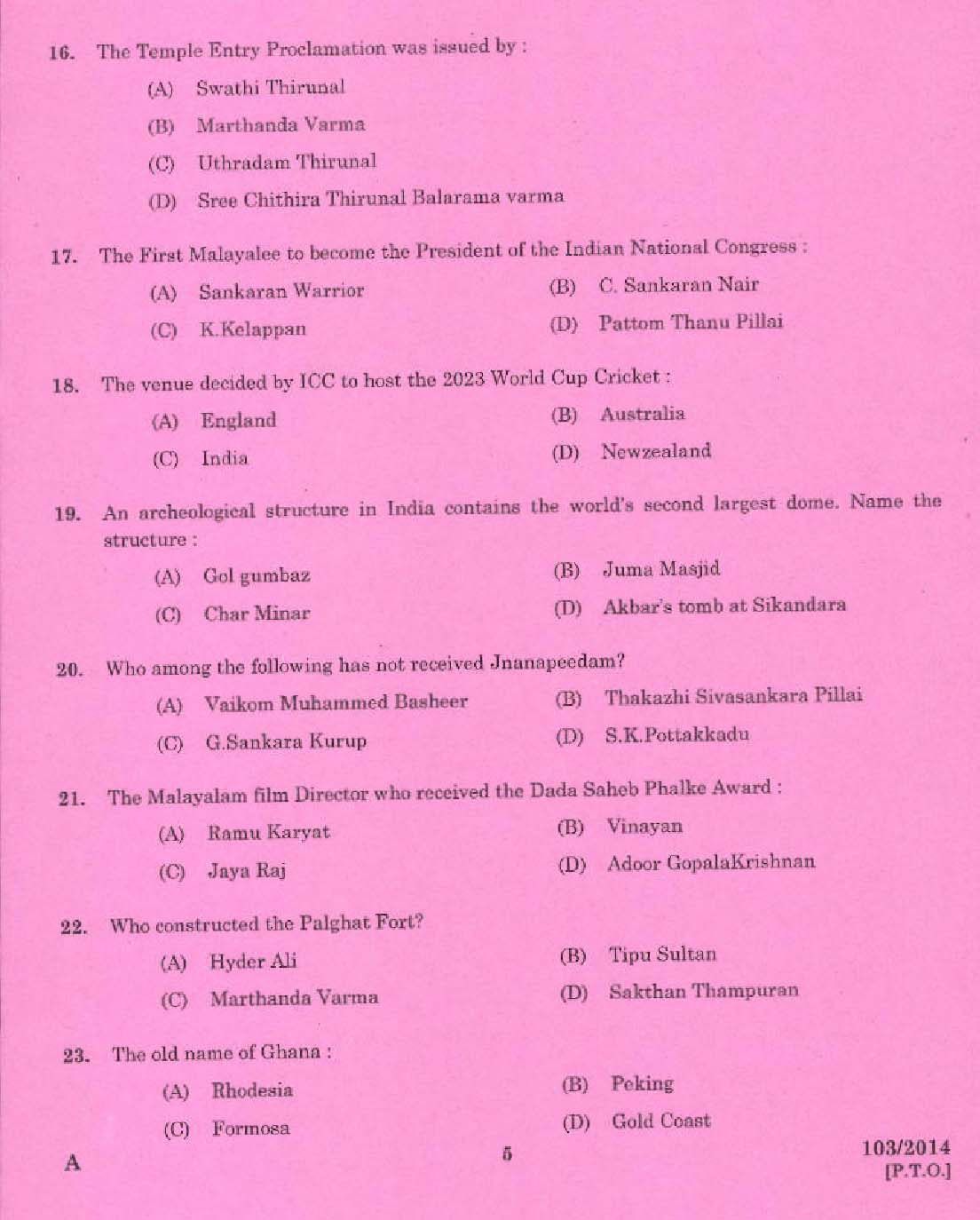 Kerala PSC Stenographer Grade IV Exam 2014 Question Paper Code 1032014 3