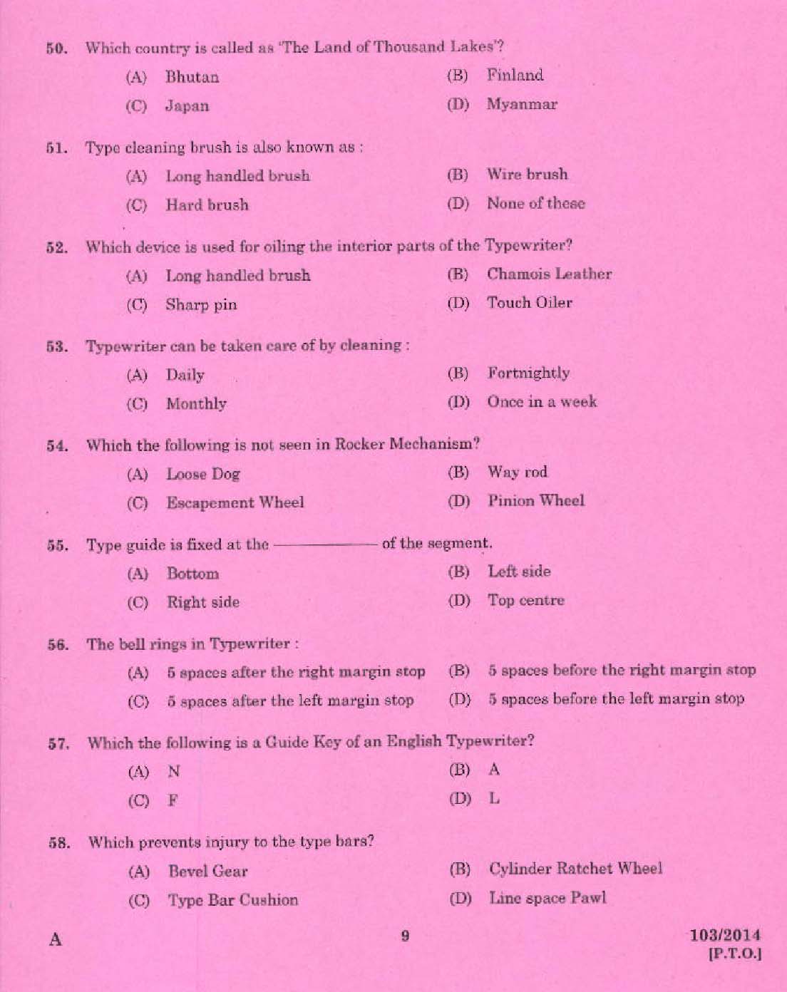 Kerala PSC Stenographer Grade IV Exam 2014 Question Paper Code 1032014 7