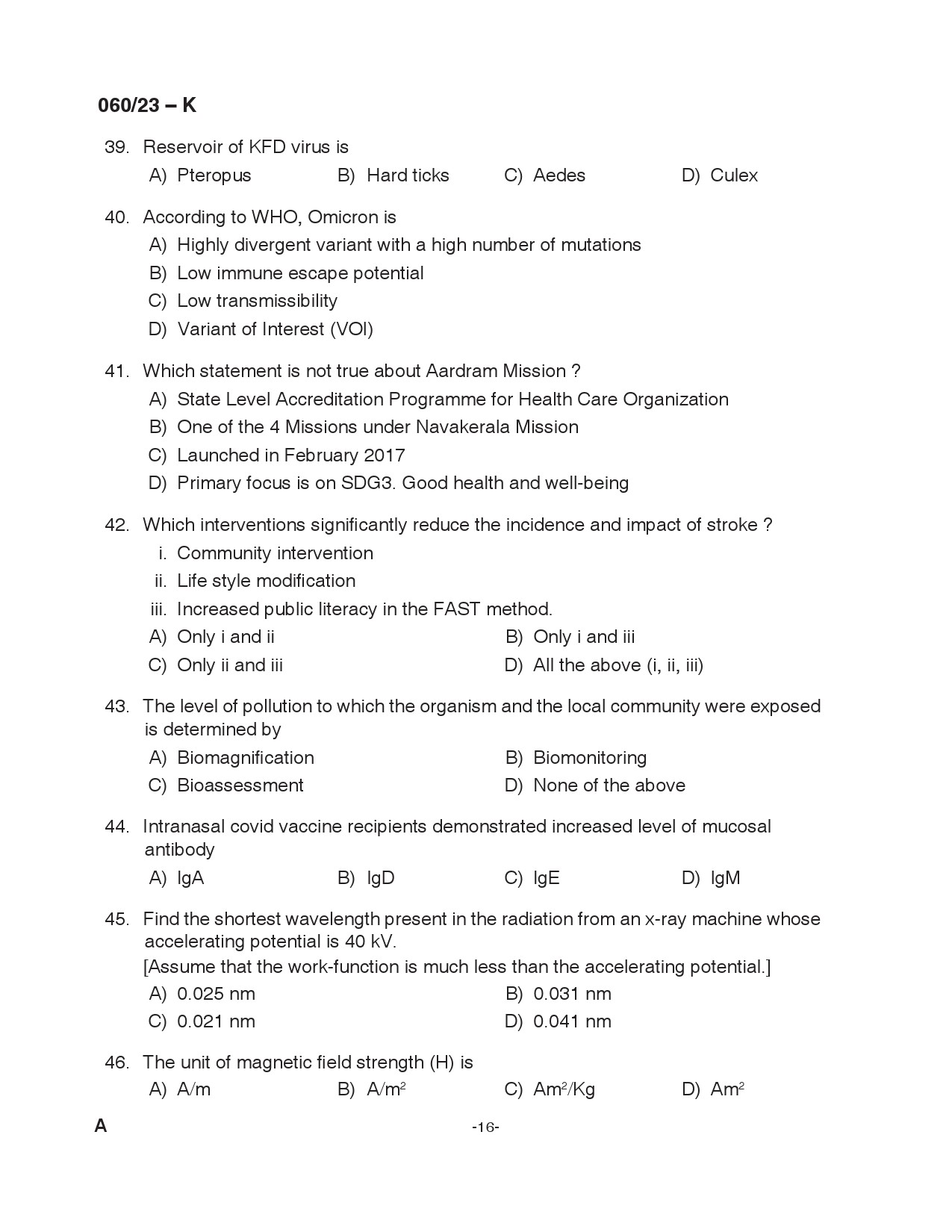 KPSC Junior Assistant Kannada Exam 2023 Code 0602023 K 16